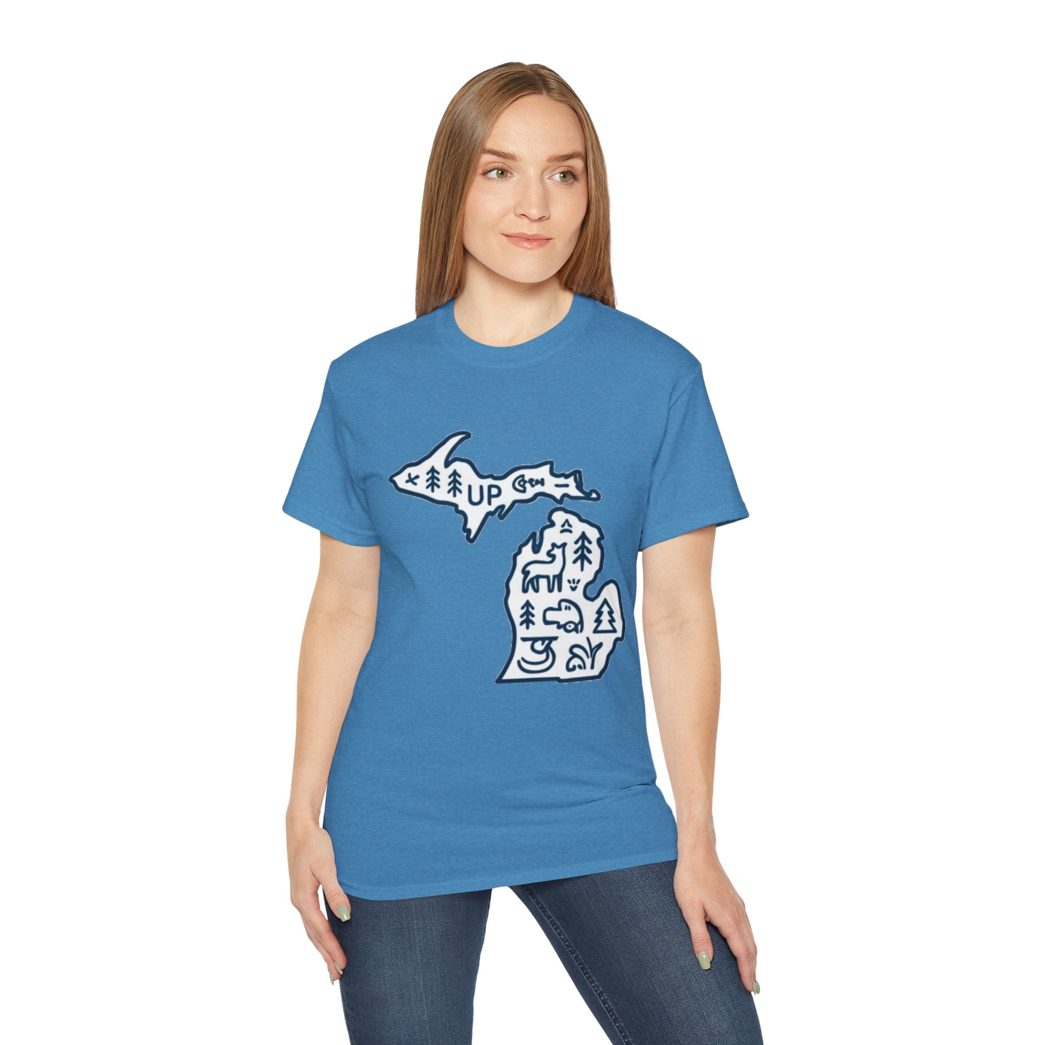 Michigan Outdoor Map T-Shirt — UP & Lower Peninsula Nature Design