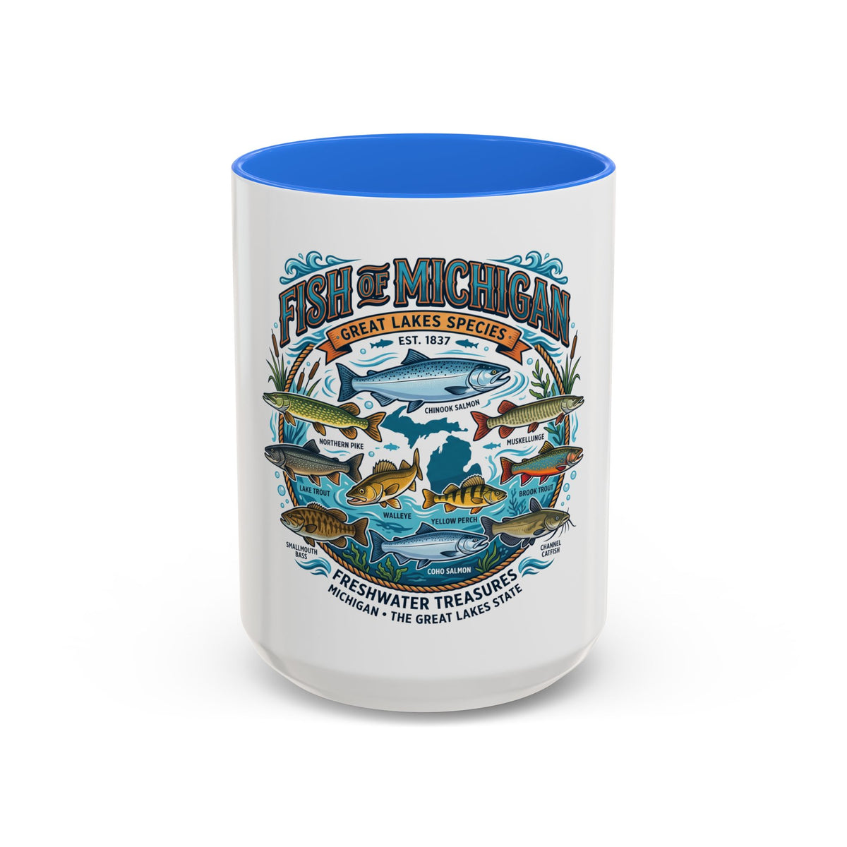 Fish of Michigan Mug — Great Lakes Freshwater Fish Illustration (11oz & 15oz)