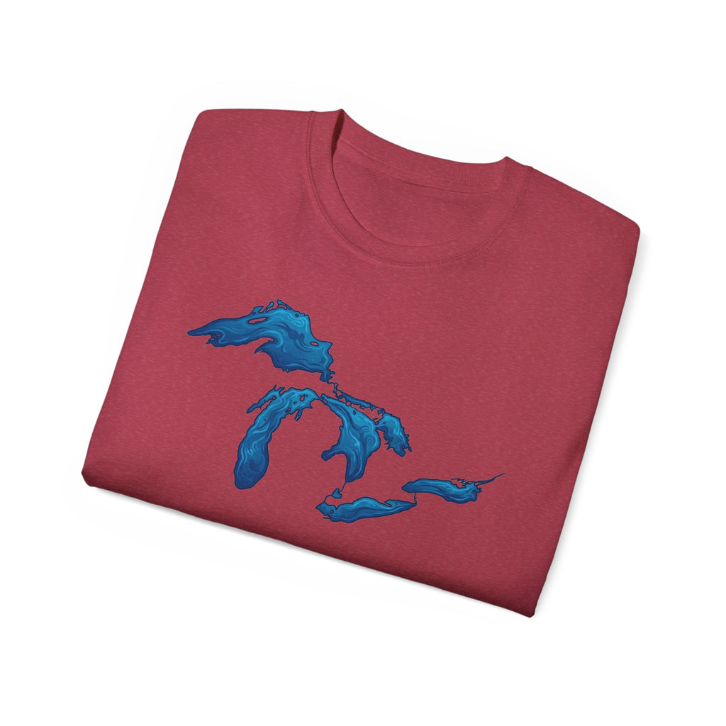 Great Lakes Map T-Shirt — Stylized Blue Lakes Tee