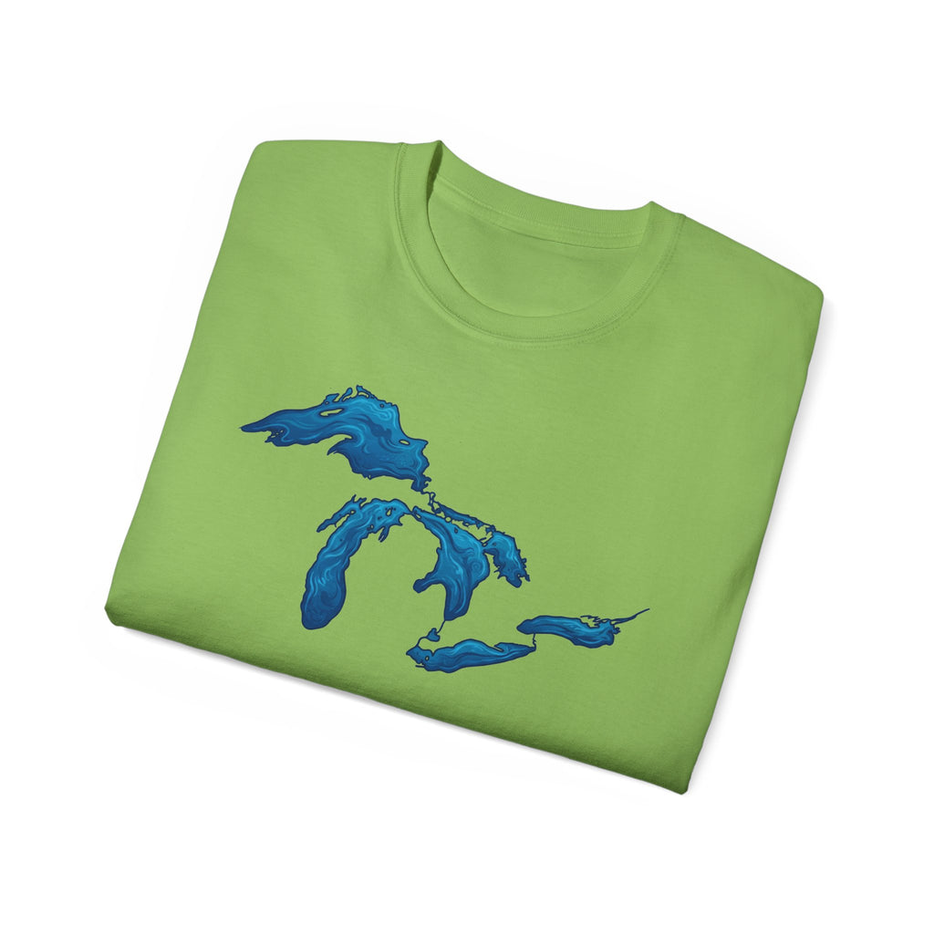 Great Lakes Map T-Shirt — Stylized Blue Lakes Tee