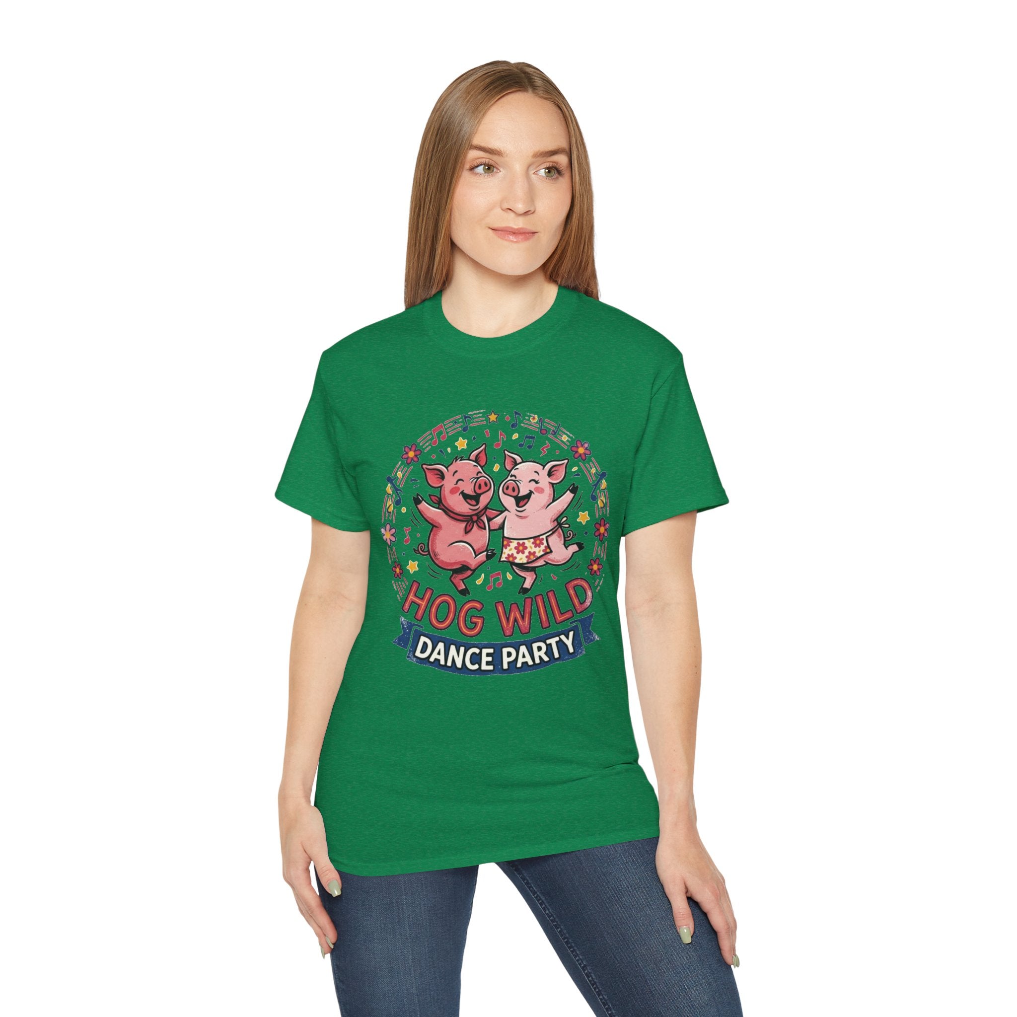 Hog Wild Dance Party Tee — Cute Dancing Pigs Graphic T-Shirt