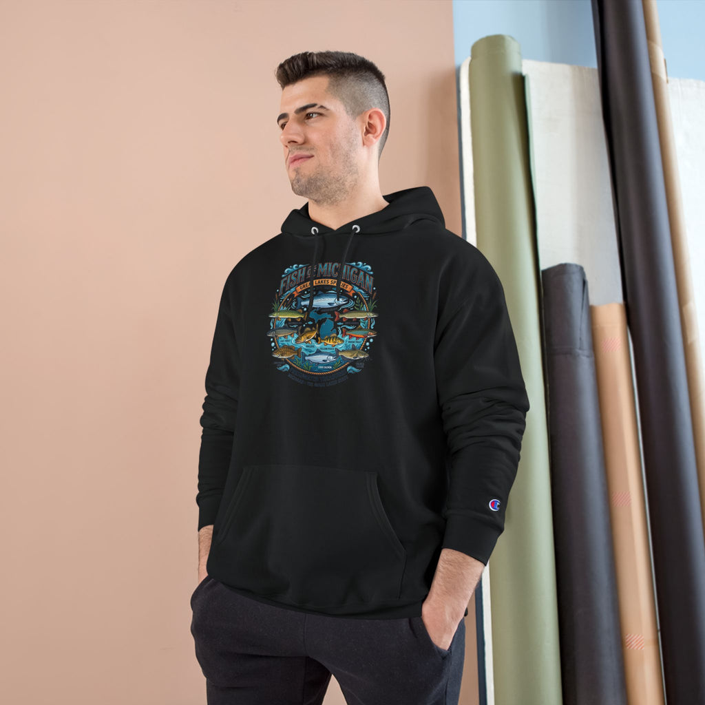 Retro Fishing Lakes Graphic Pullover Hoodie — Champion Hoodie