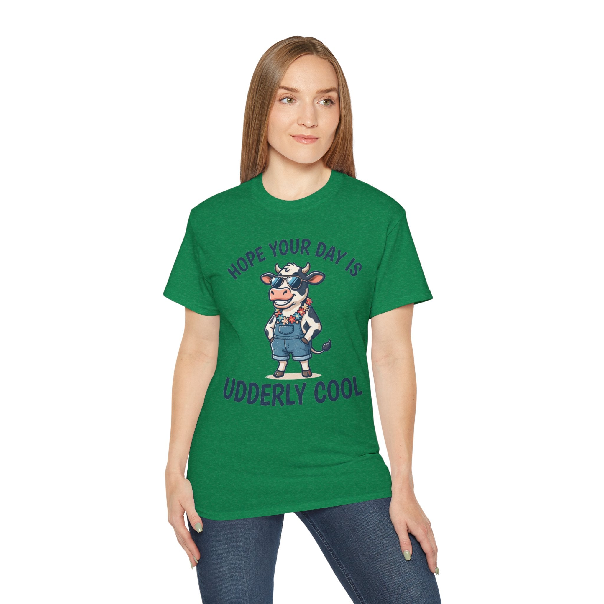 Udderly Cool Cow Graphic Tee — "Hope Your Day Is Udderly Cool" Funny Farm T-Shirt