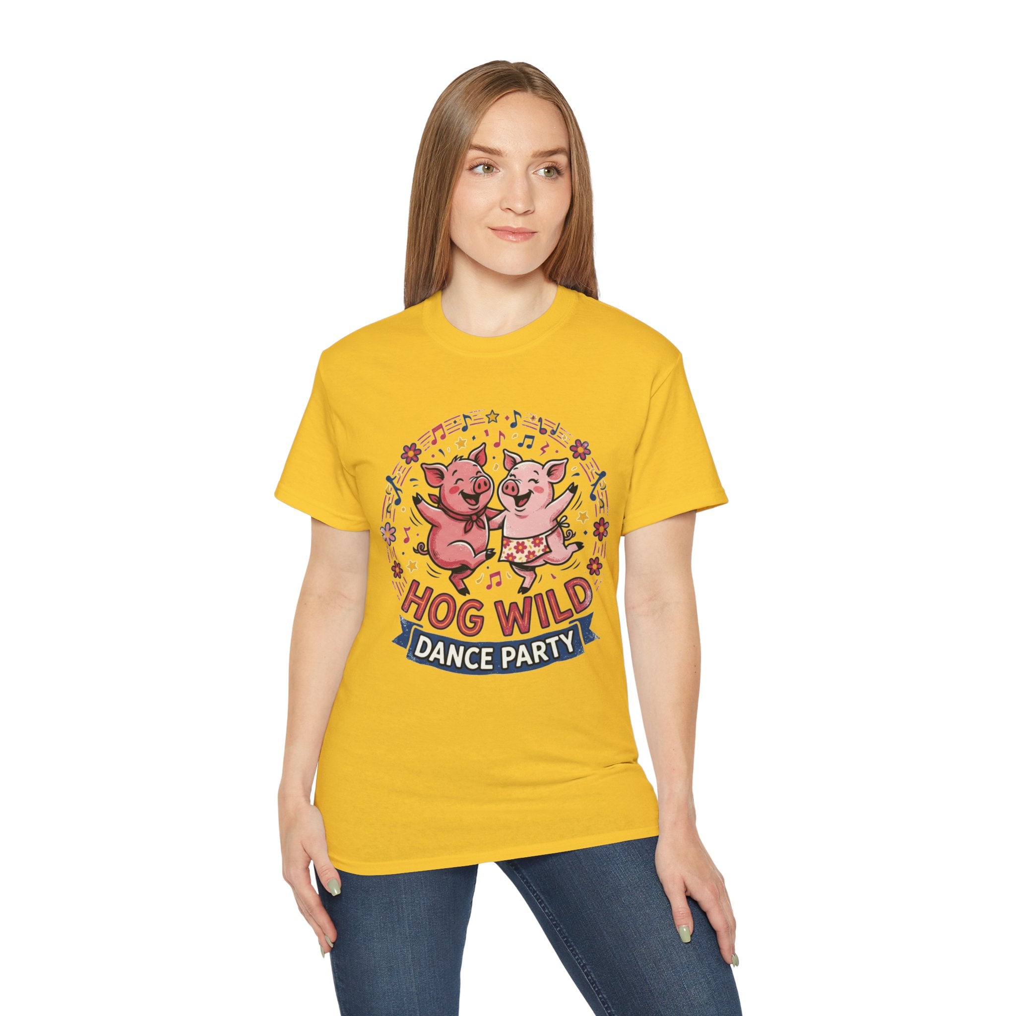 Hog Wild Dance Party Tee — Cute Dancing Pigs Graphic T-Shirt