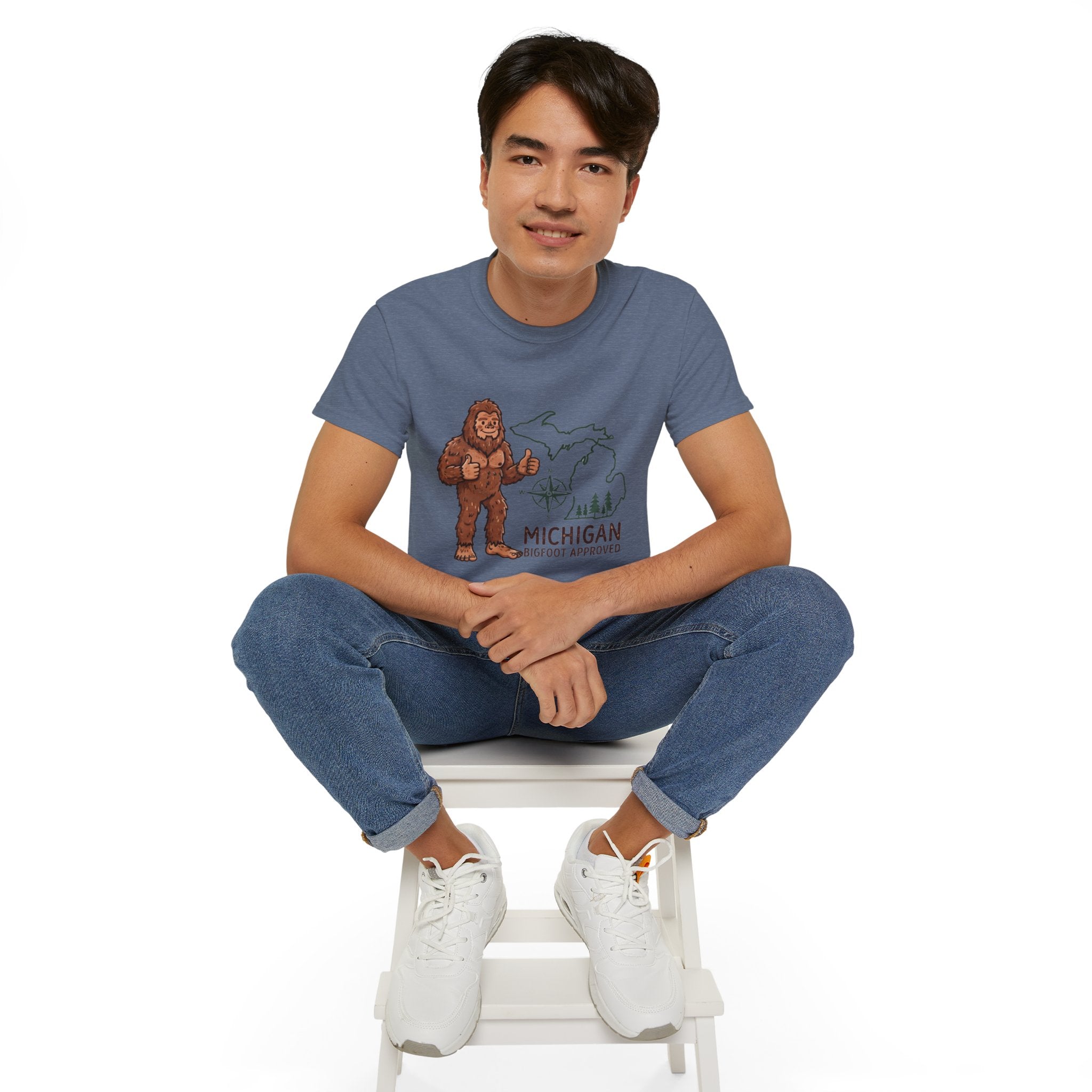 Michigan Bigfoot Approved T-Shirt — Vintage Sasquatch Thumb Up Tee