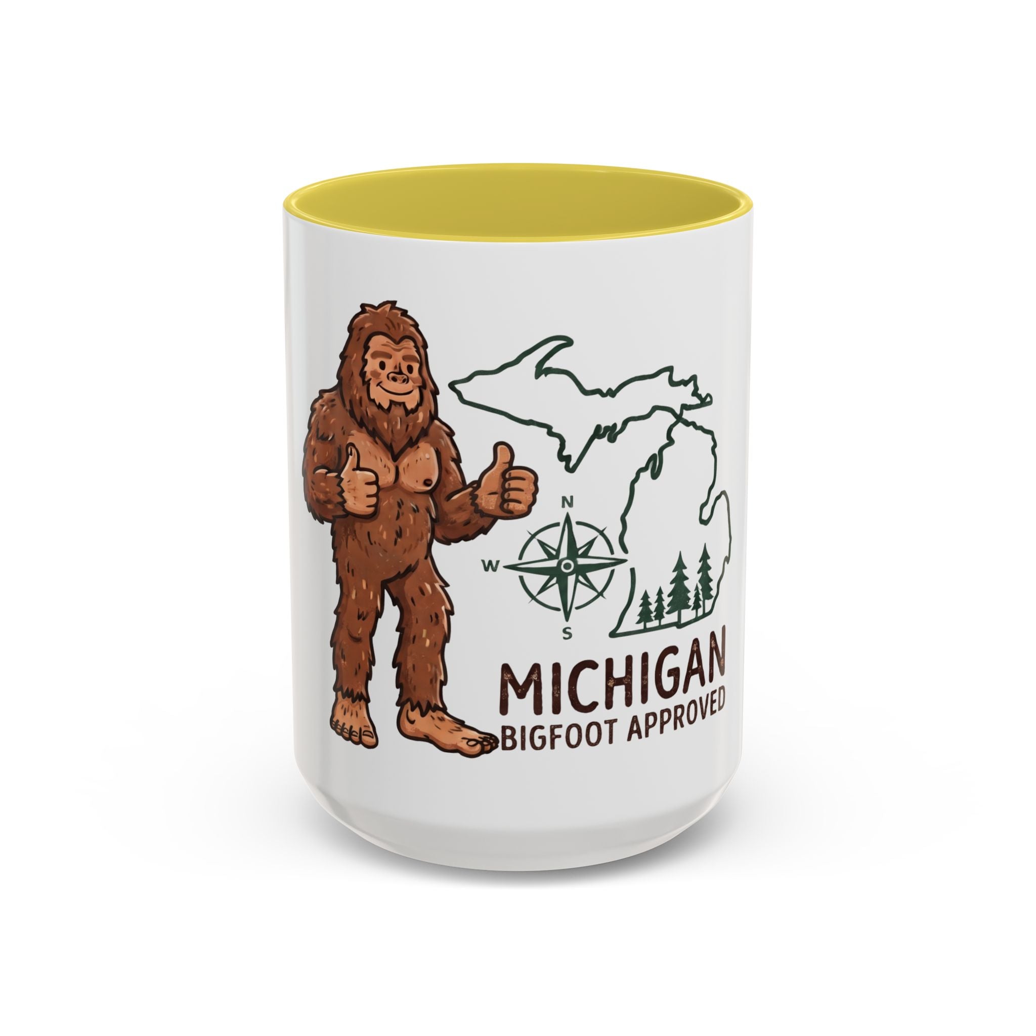 Michigan Bigfoot Approved Coffee Mug — Colorful 11oz/15oz Travel & Camping Gift