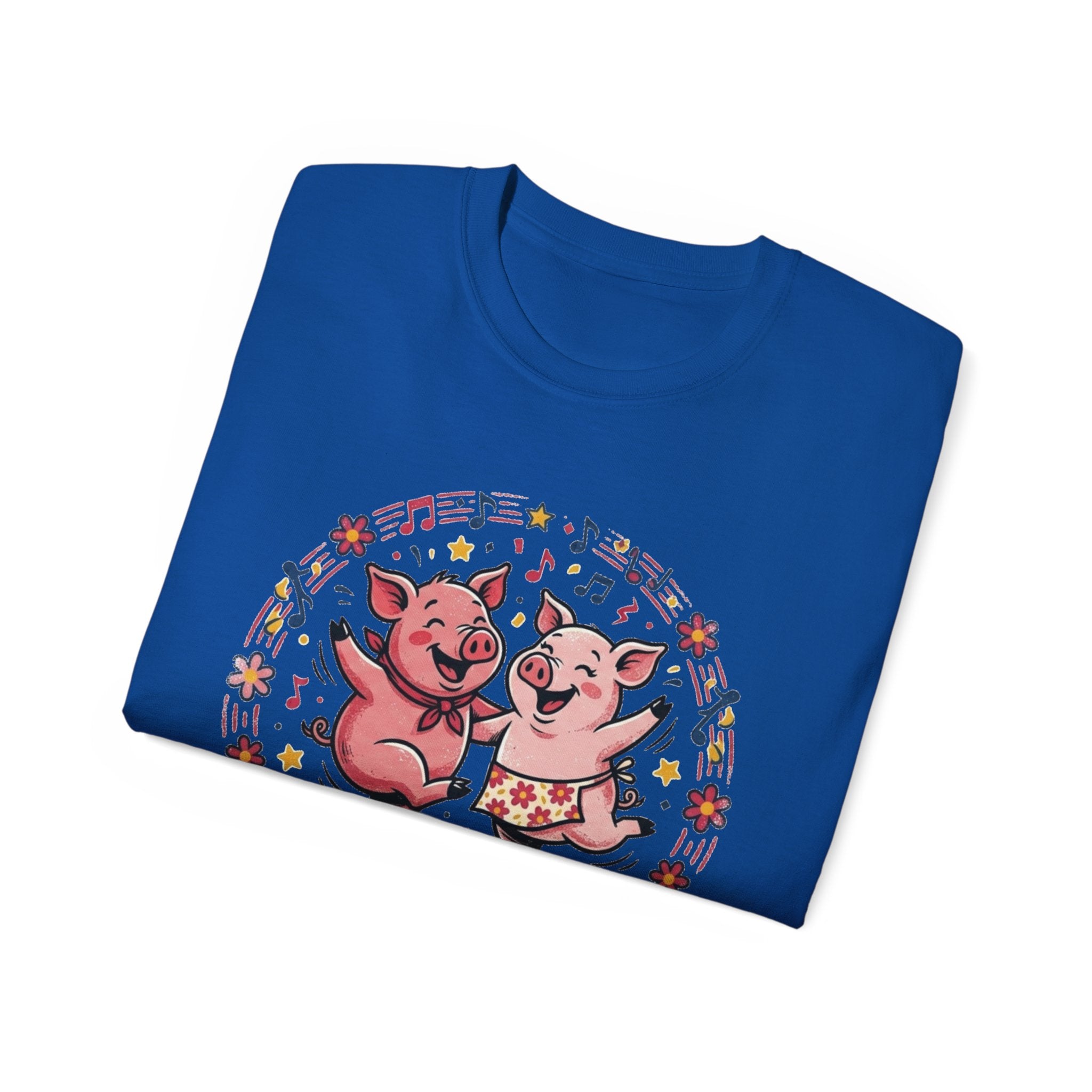 Hog Wild Dance Party Tee — Cute Dancing Pigs Graphic T-Shirt