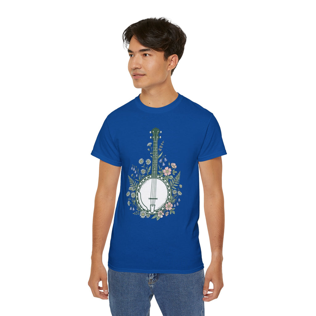 Floral Banjo Tee — Botanical Music Graphic T-Shirt
