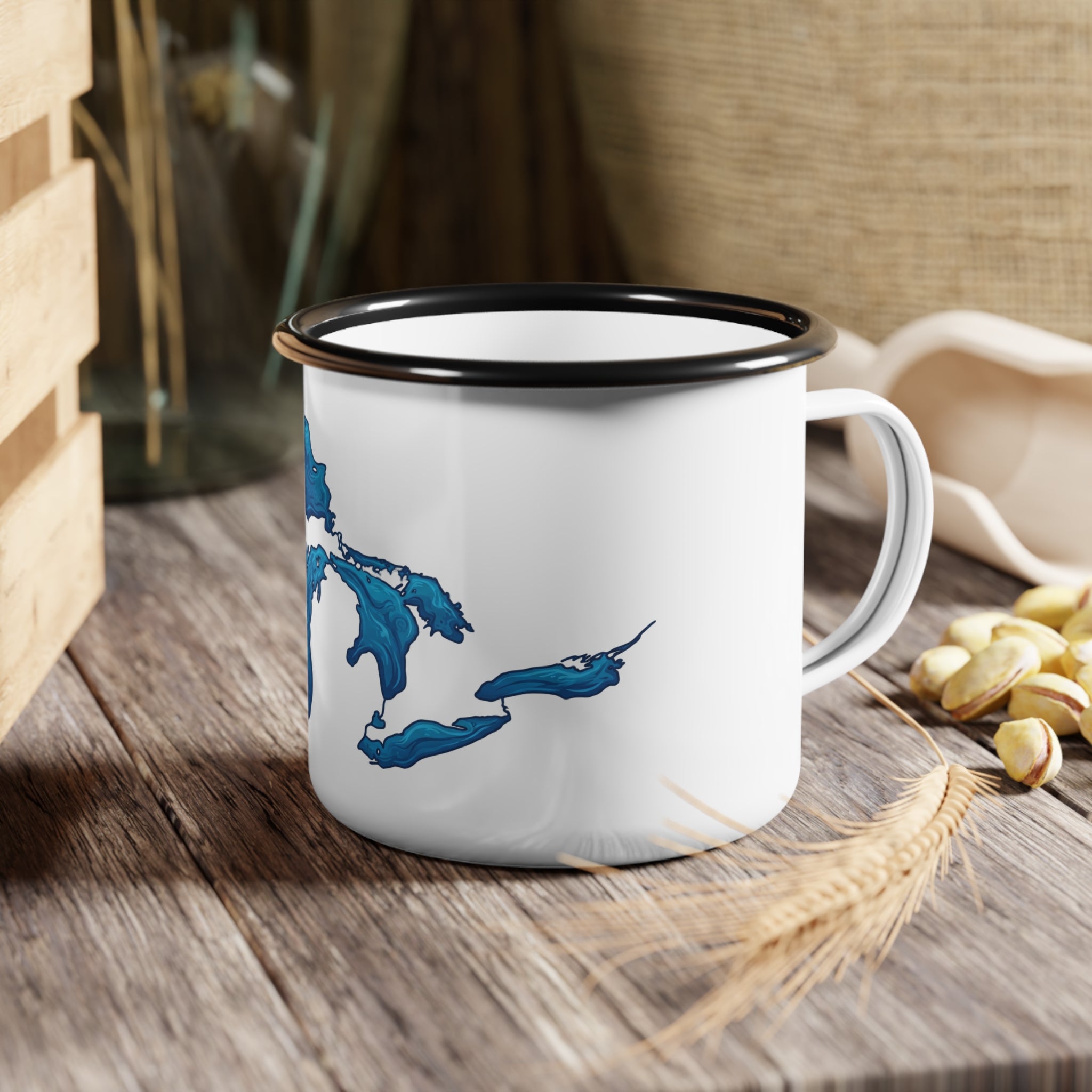 Camper Mug — Blue Great Lakes Map Enamel Camp Cup