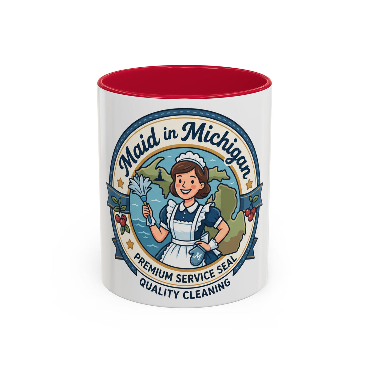 Maid in Michigan Coffee Mug — Retro Housekeeper Logo (11oz/15oz)