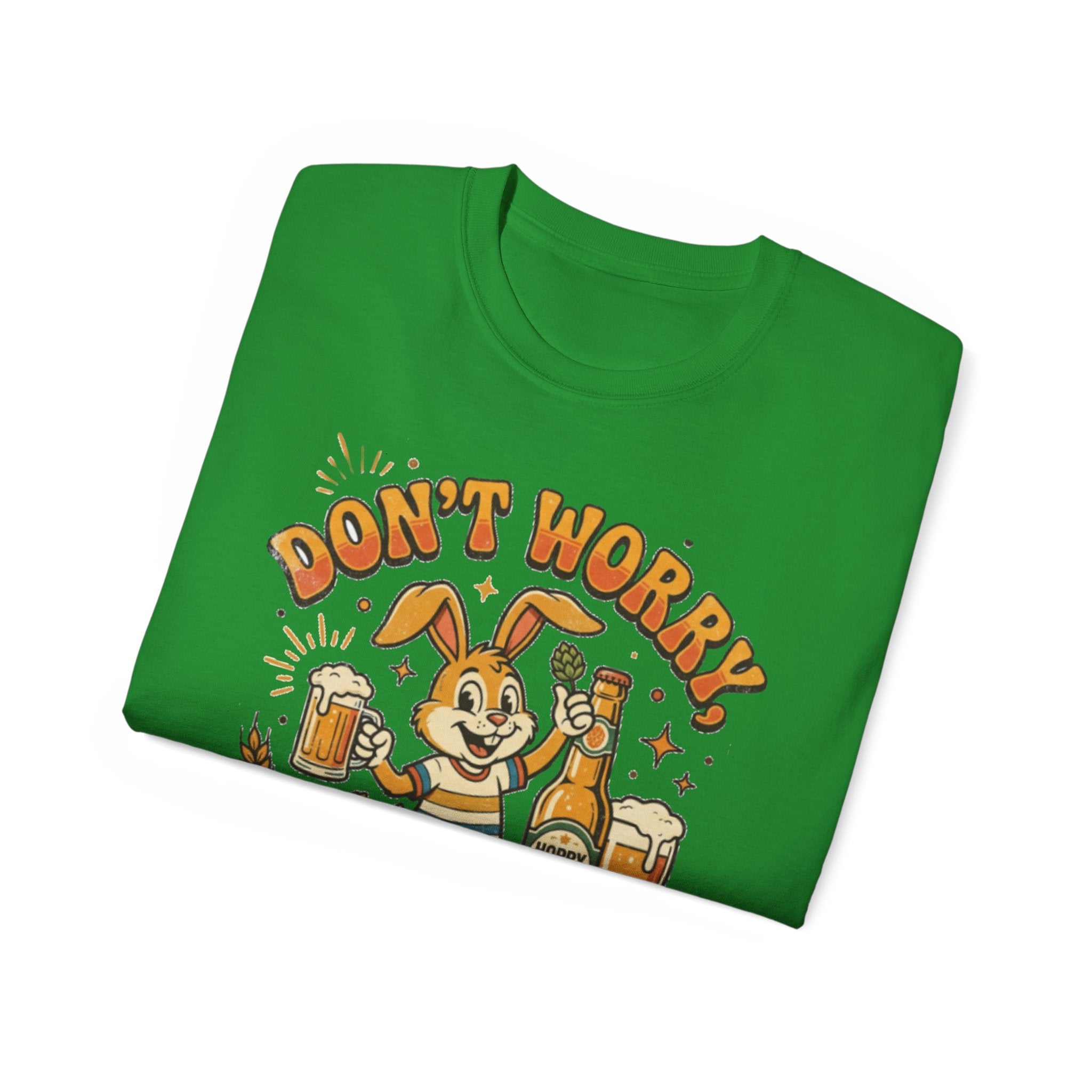 Be Hoppy Beer Bunny T-Shirt — Don’t Worry Be Hoppy Easter Brewery Tee