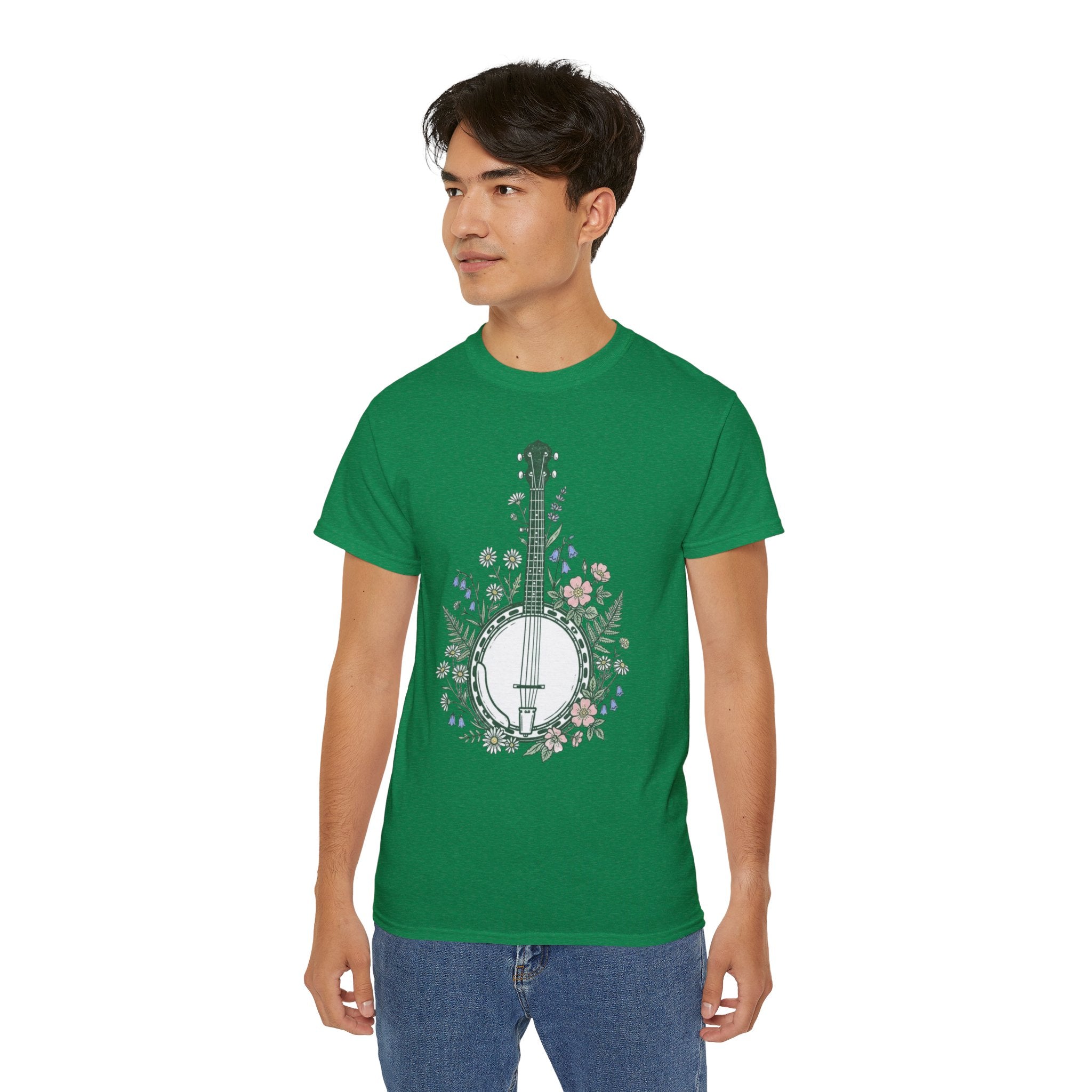 Floral Banjo Tee — Botanical Music Graphic T-Shirt