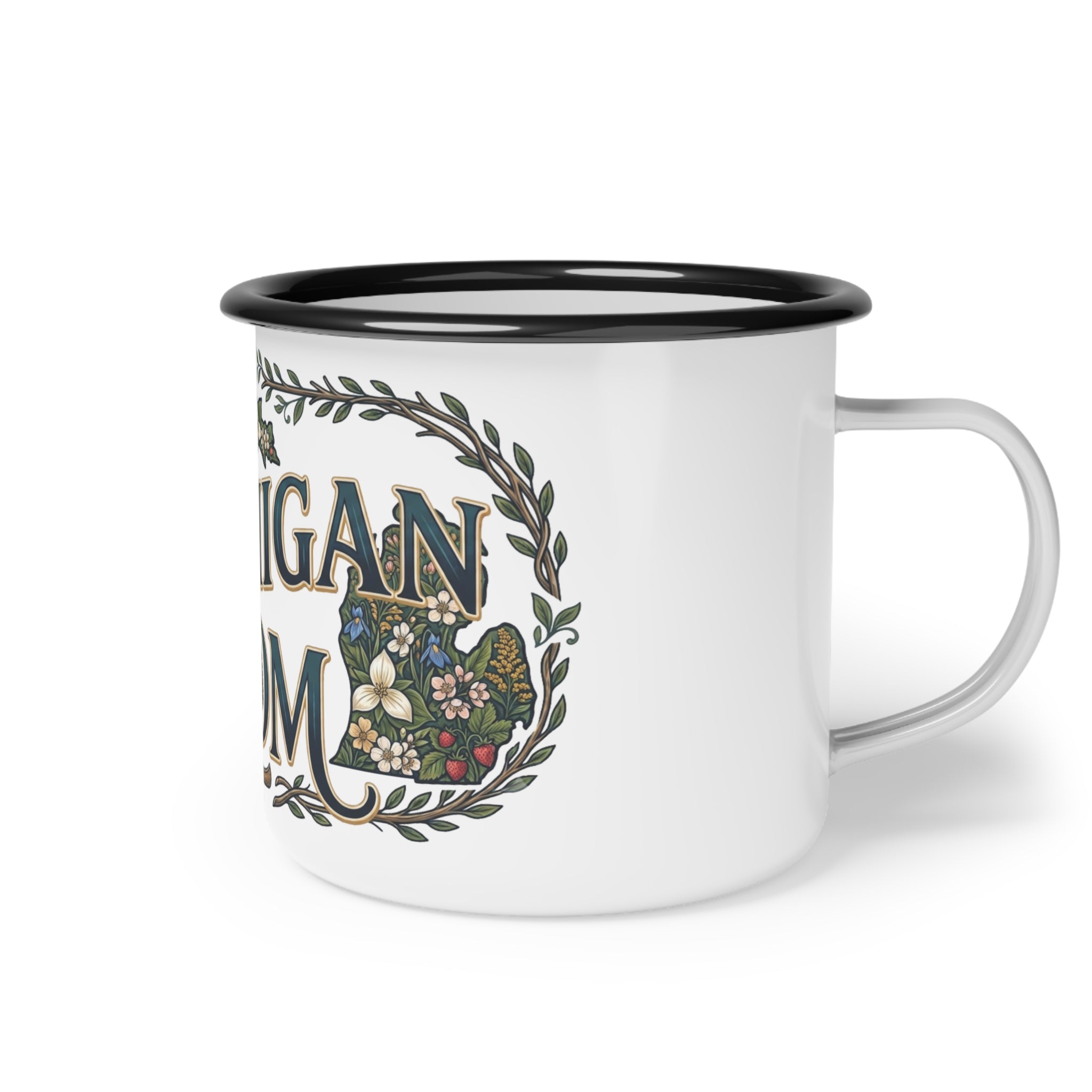 Michigan Mom Enamel Camp Cup — Vintage State Floral Camping Mug