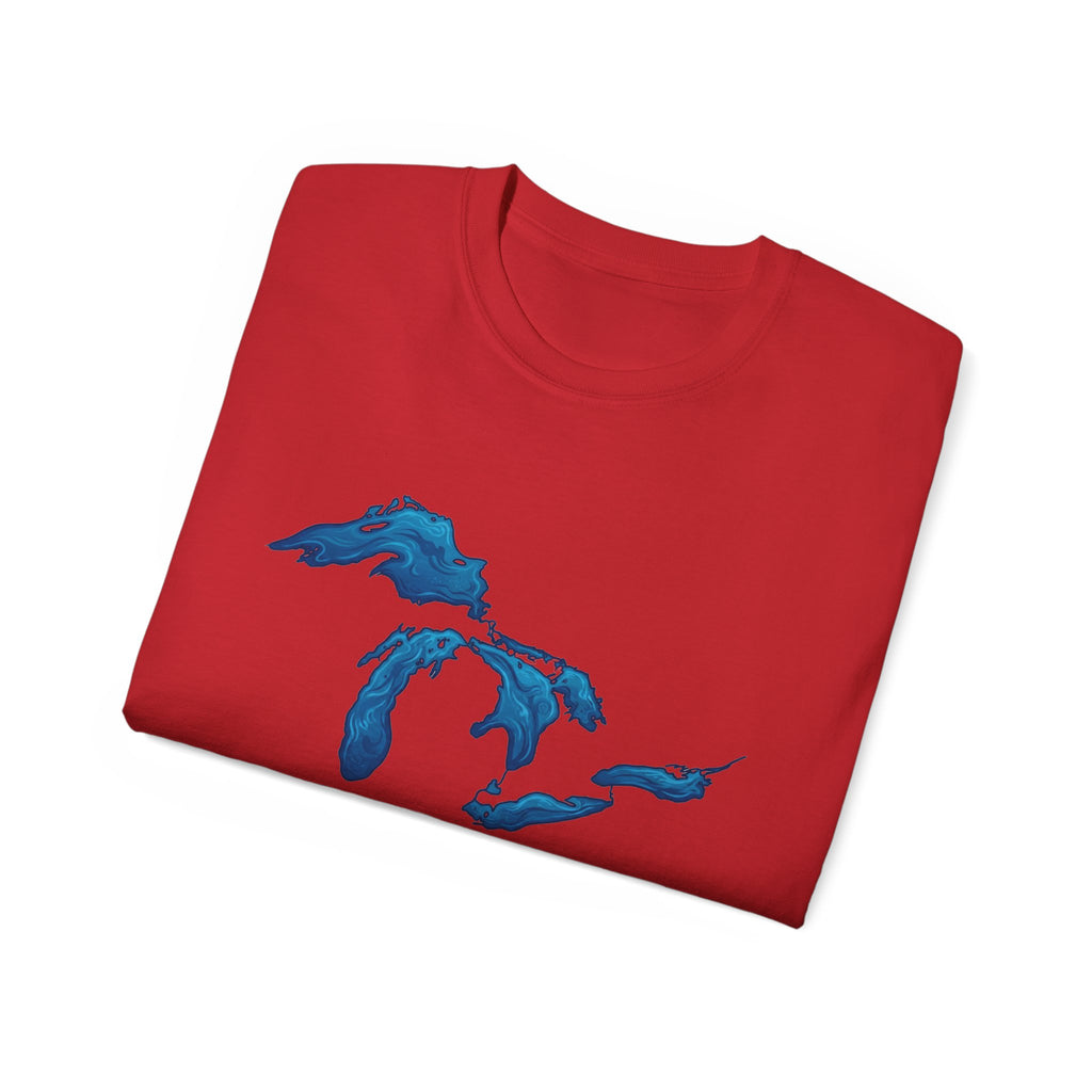 Great Lakes Map T-Shirt — Blue Michigan & Lakes Graphic Tee