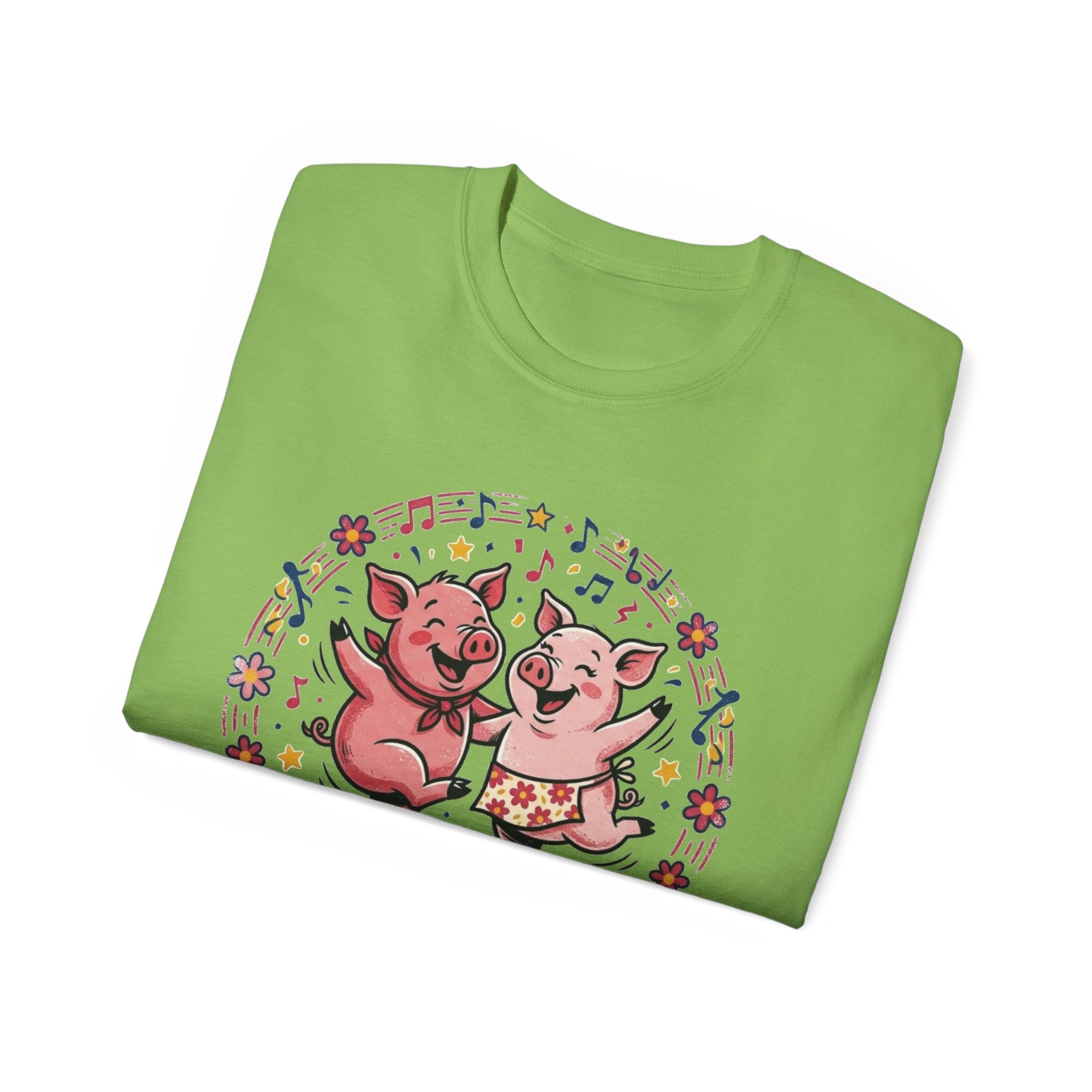 Hog Wild Dance Party Tee — Cute Dancing Pigs Graphic T-Shirt