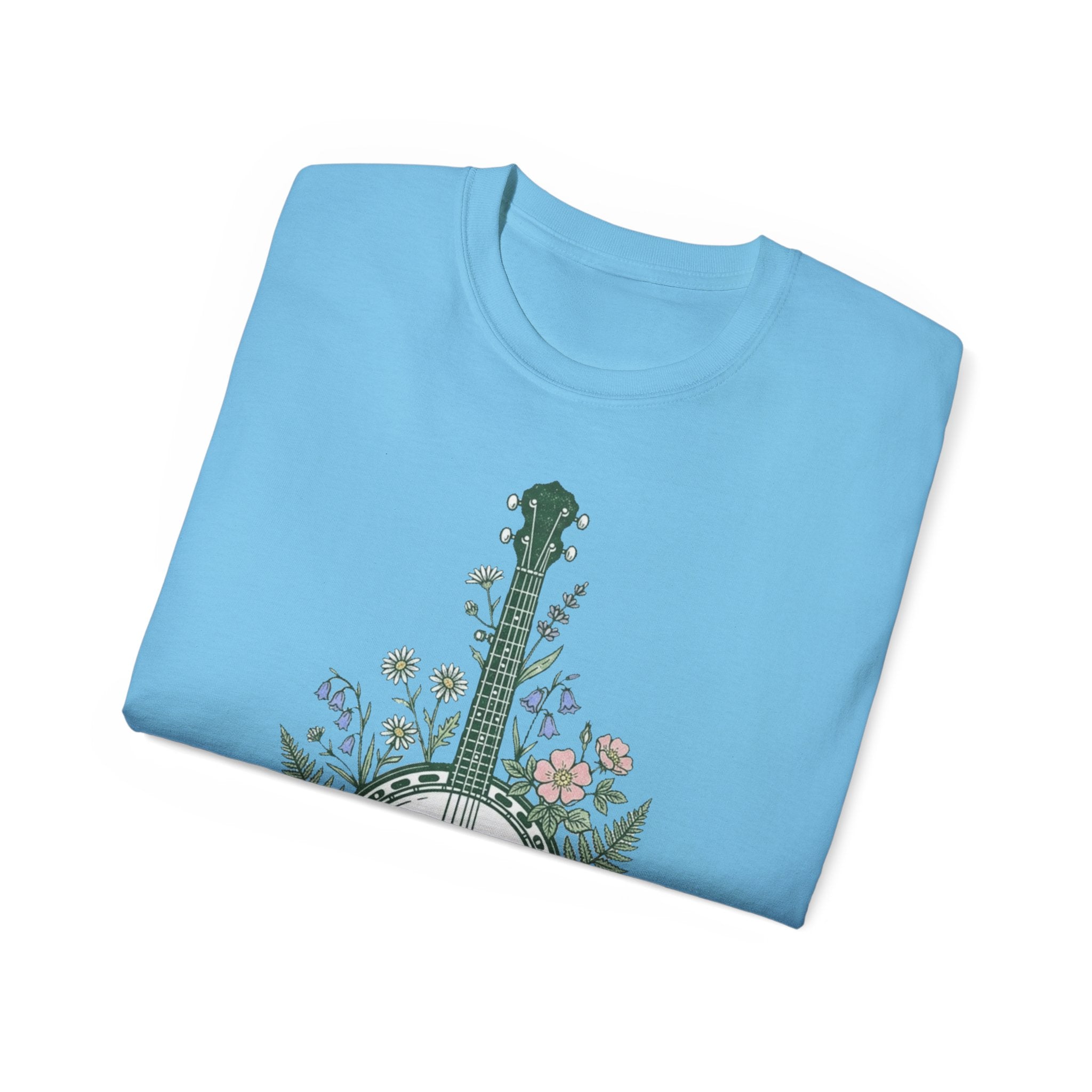 Floral Banjo Tee — Botanical Music Graphic T-Shirt