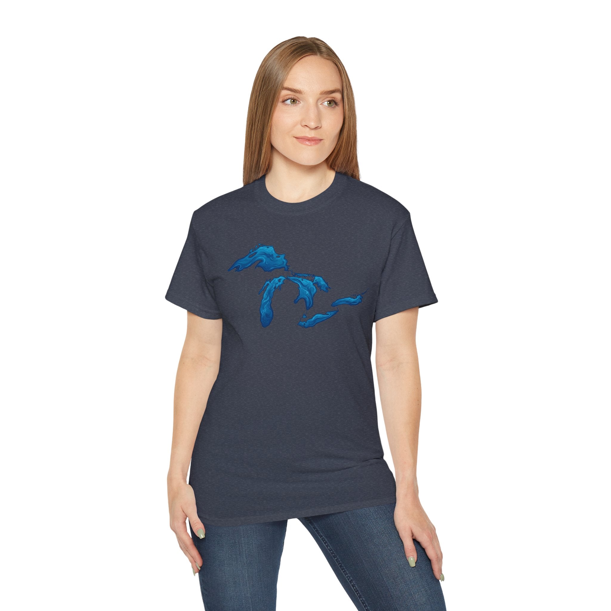 Great Lakes Map T-Shirt — Stylized Blue Lakes Tee