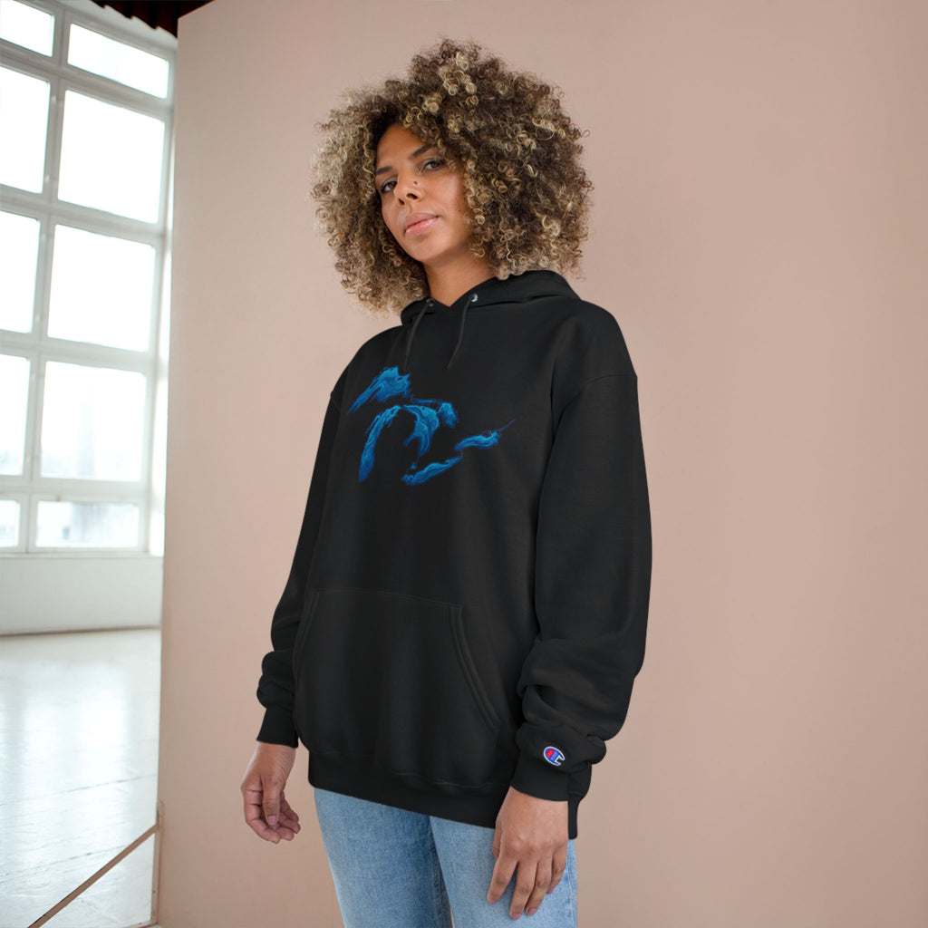 Great Lakes Map Hoodie — Blue Water Illustration on White