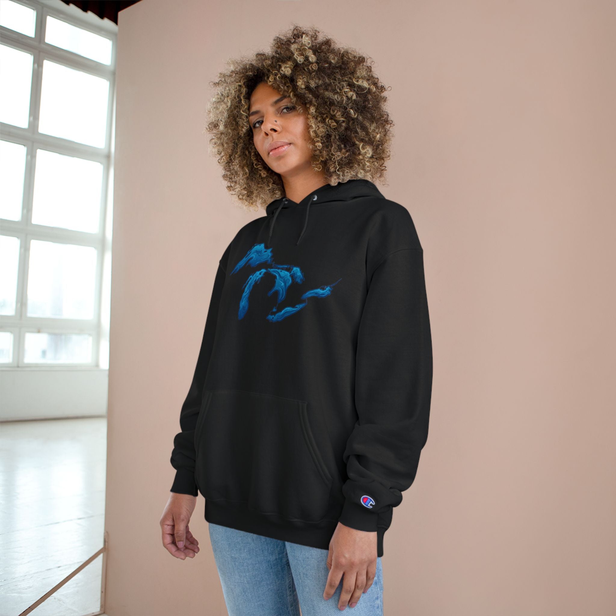 Great Lakes Map Hoodie — Blue Water Illustration on White