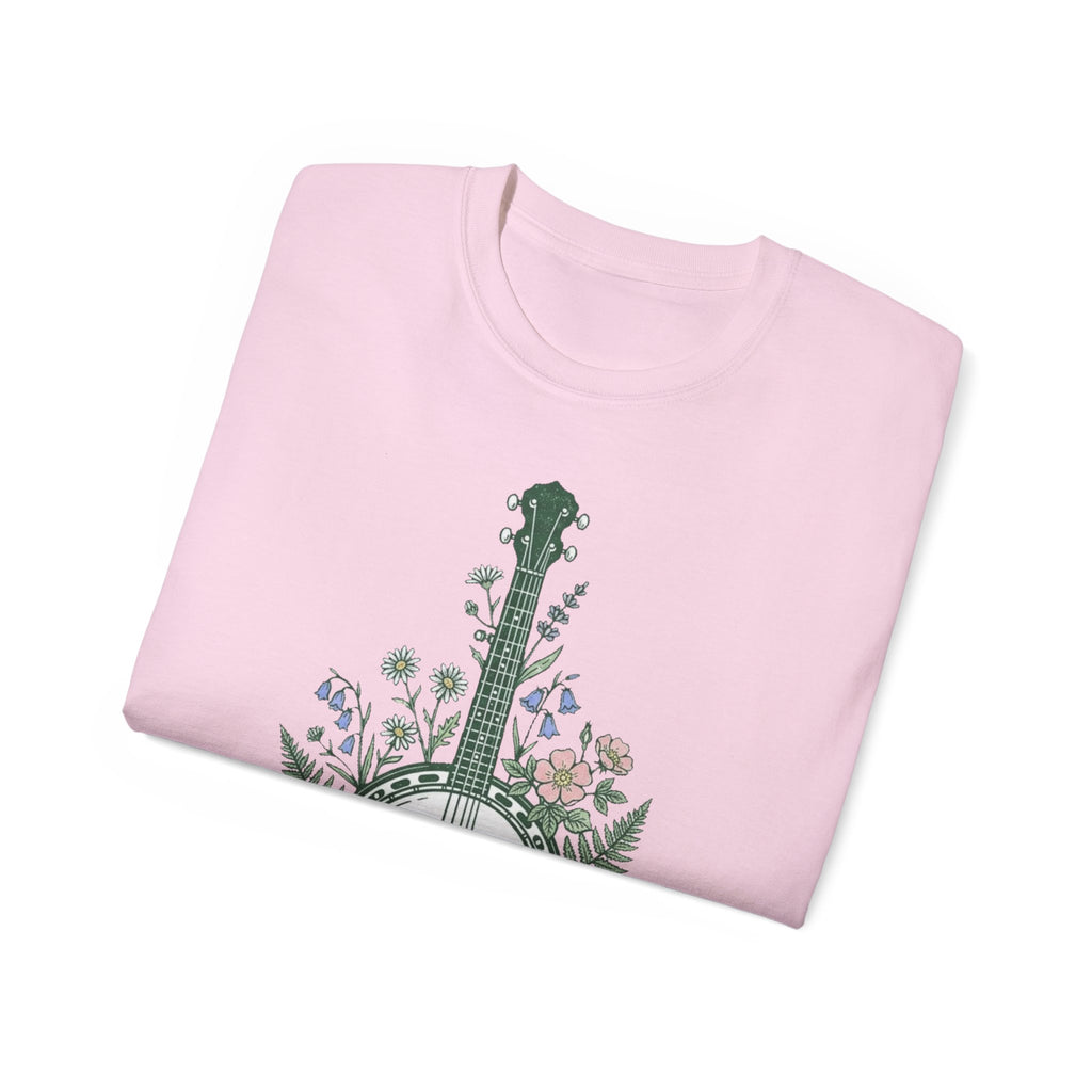 Floral Banjo Tee — Botanical Music Graphic T-Shirt