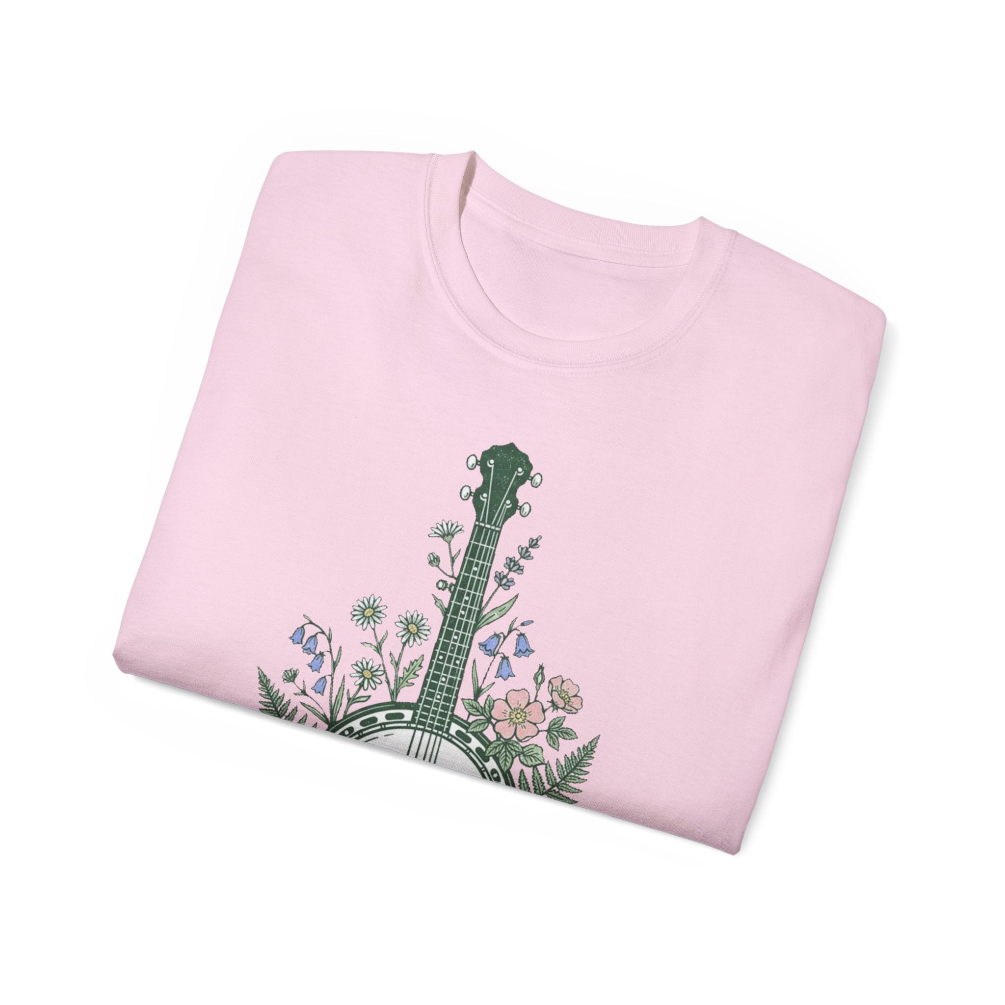 Floral Banjo Tee — Botanical Music Graphic T-Shirt