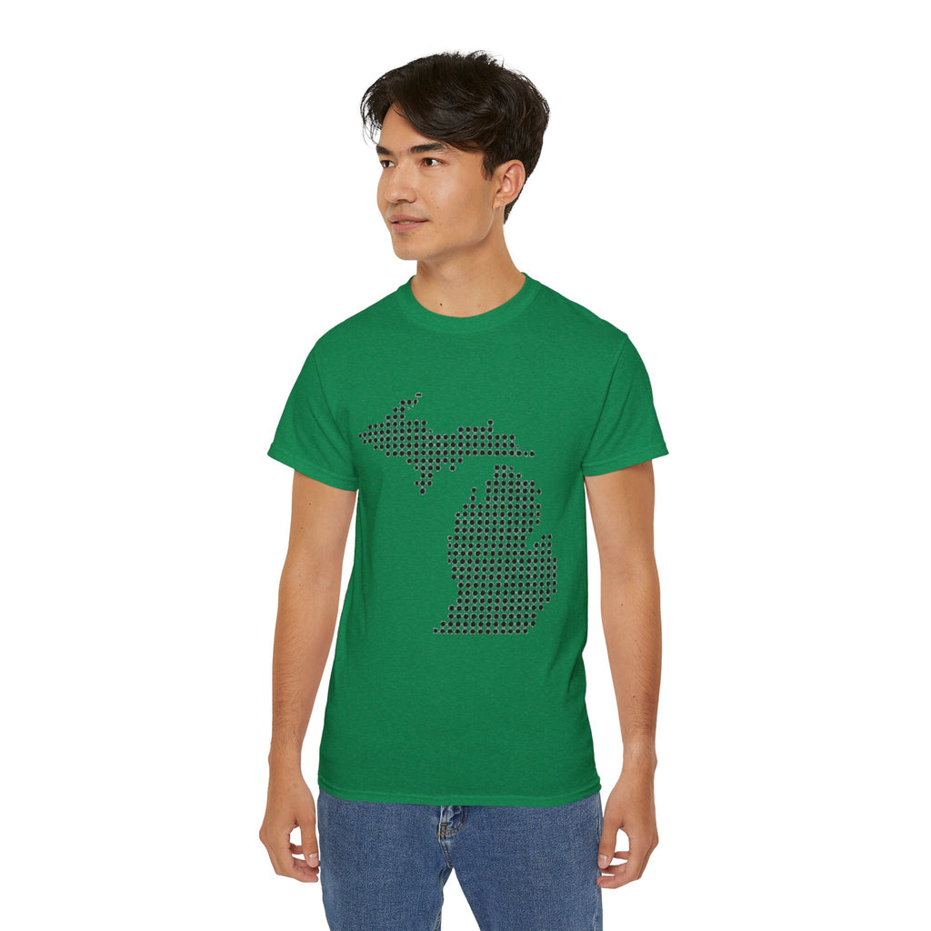 Michigan Dot Map T-Shirt — Minimal State Map Tee for Michiganders