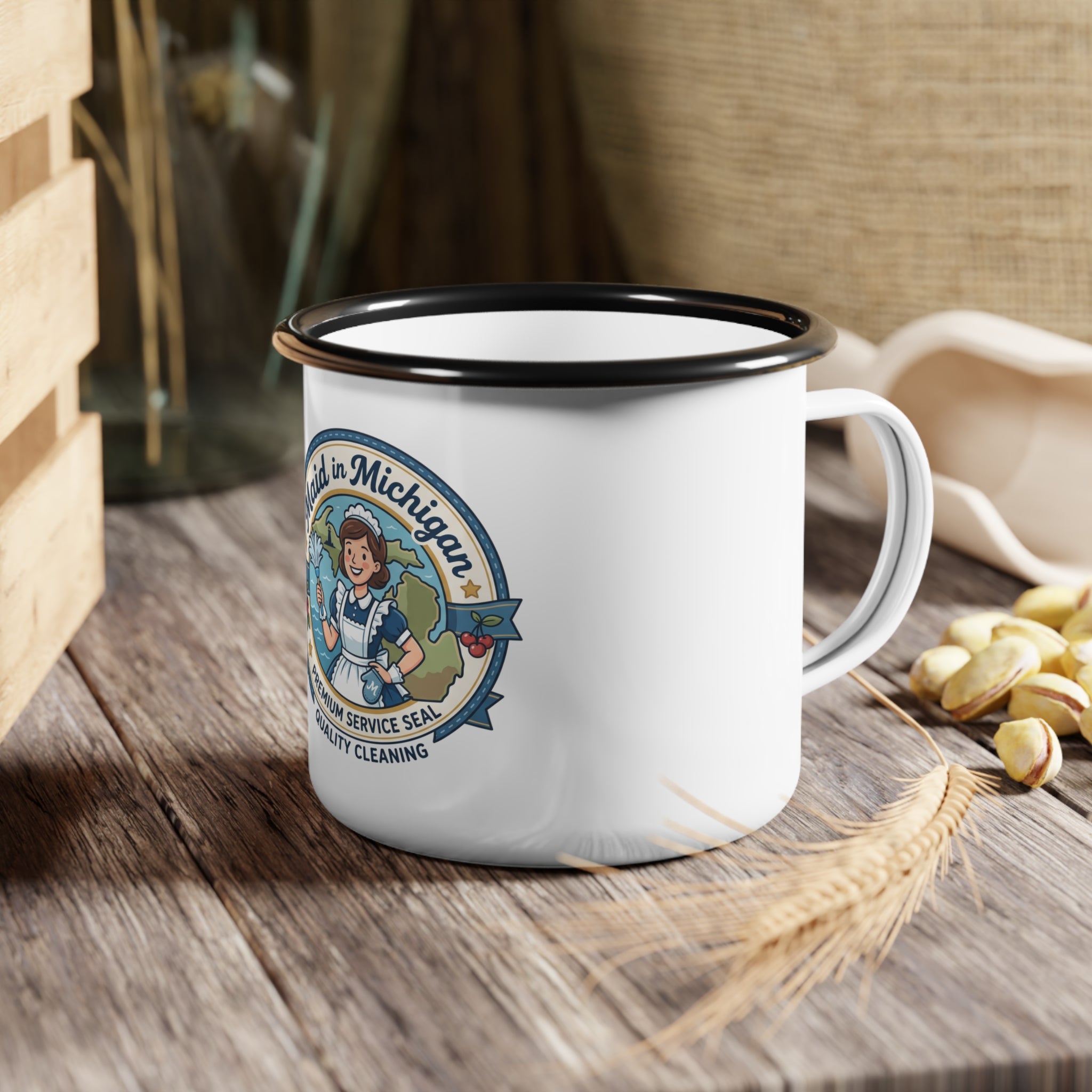 Maid in Michigan Enamel Camp Cup – Vintage Retro Housekeeping Coffee Mug
