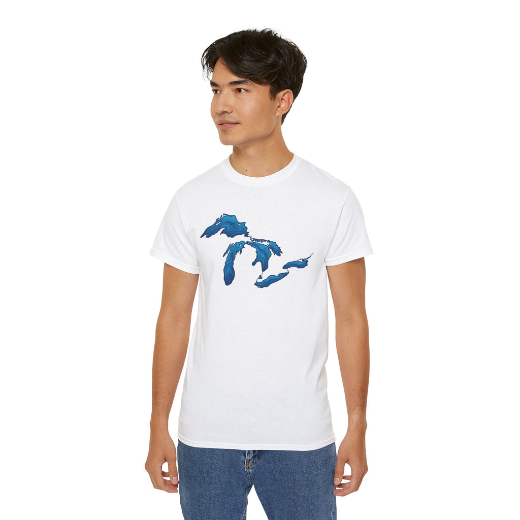 Great Lakes Map T-Shirt — Stylized Blue Lakes Tee