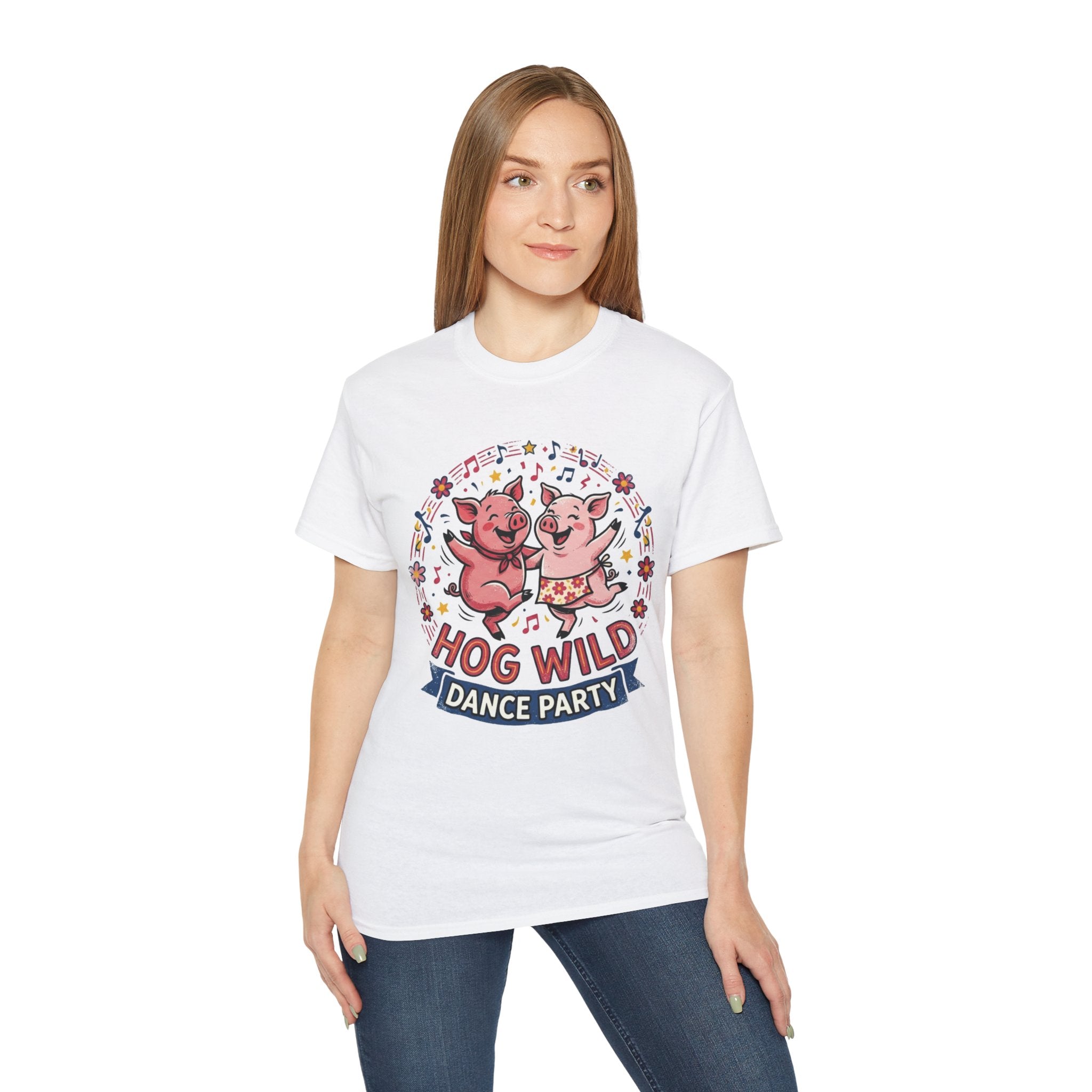Hog Wild Dance Party Tee — Cute Dancing Pigs Graphic T-Shirt