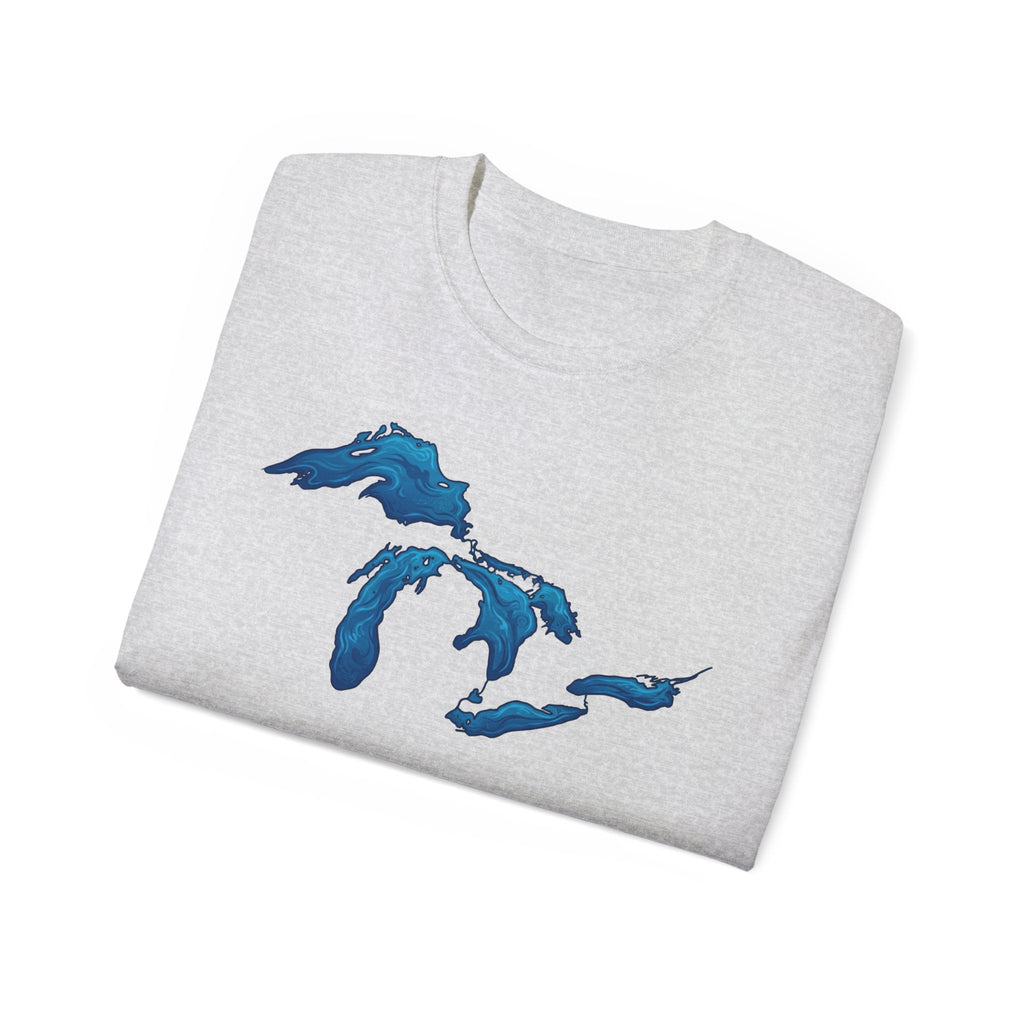 Great Lakes Map T-Shirt — Stylized Blue Lakes Tee