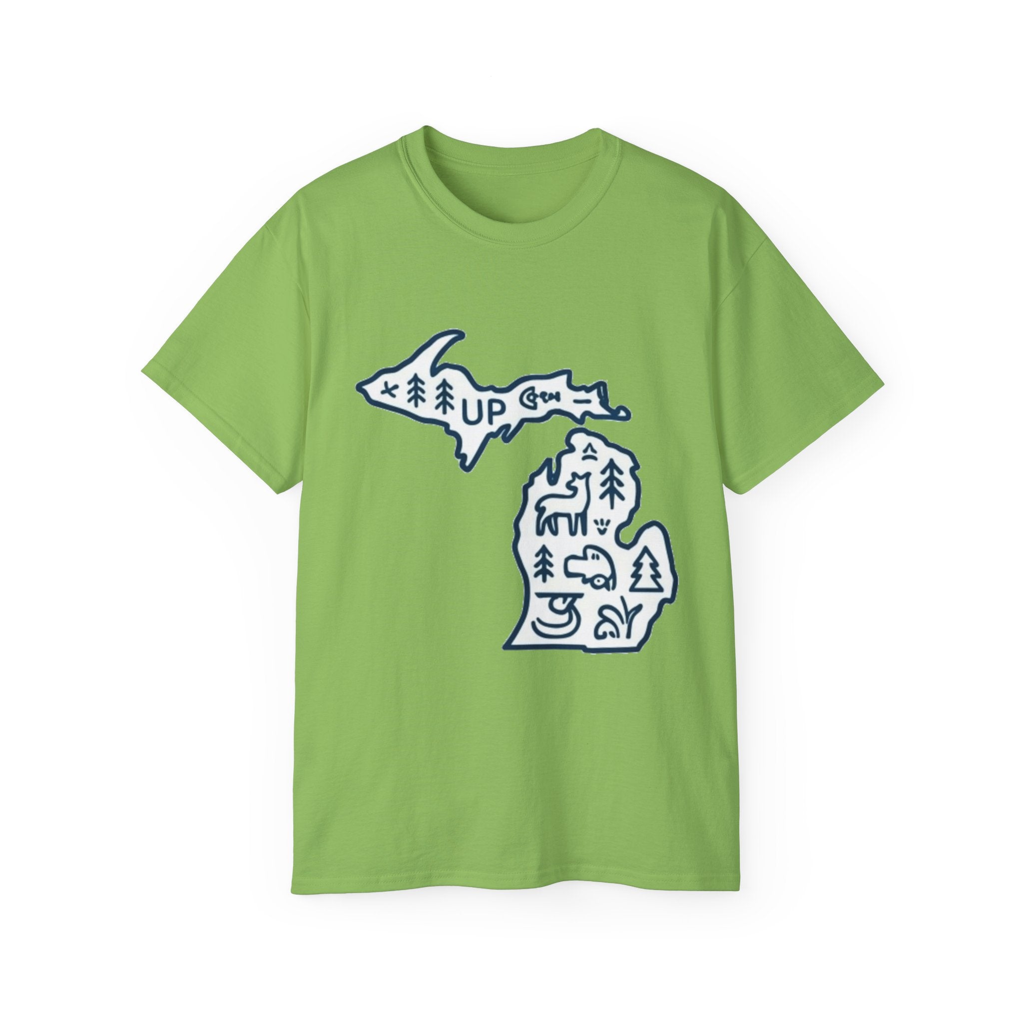 Michigan Outdoor Map T-Shirt — UP & Lower Peninsula Nature Design