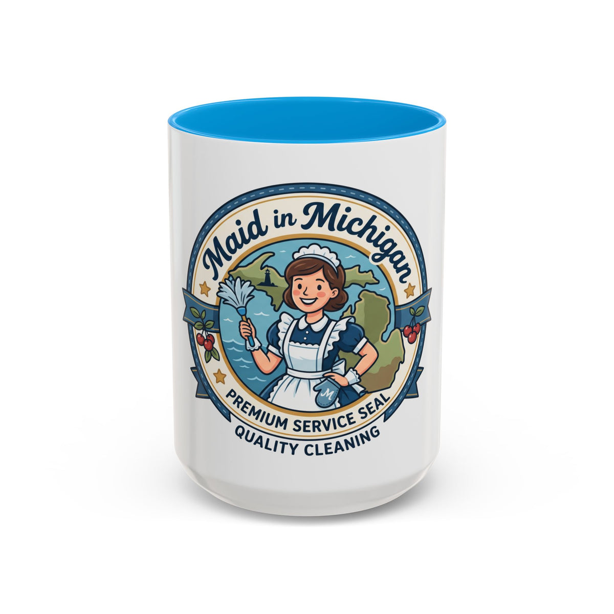 Maid in Michigan Coffee Mug — Retro Housekeeper Logo (11oz/15oz)