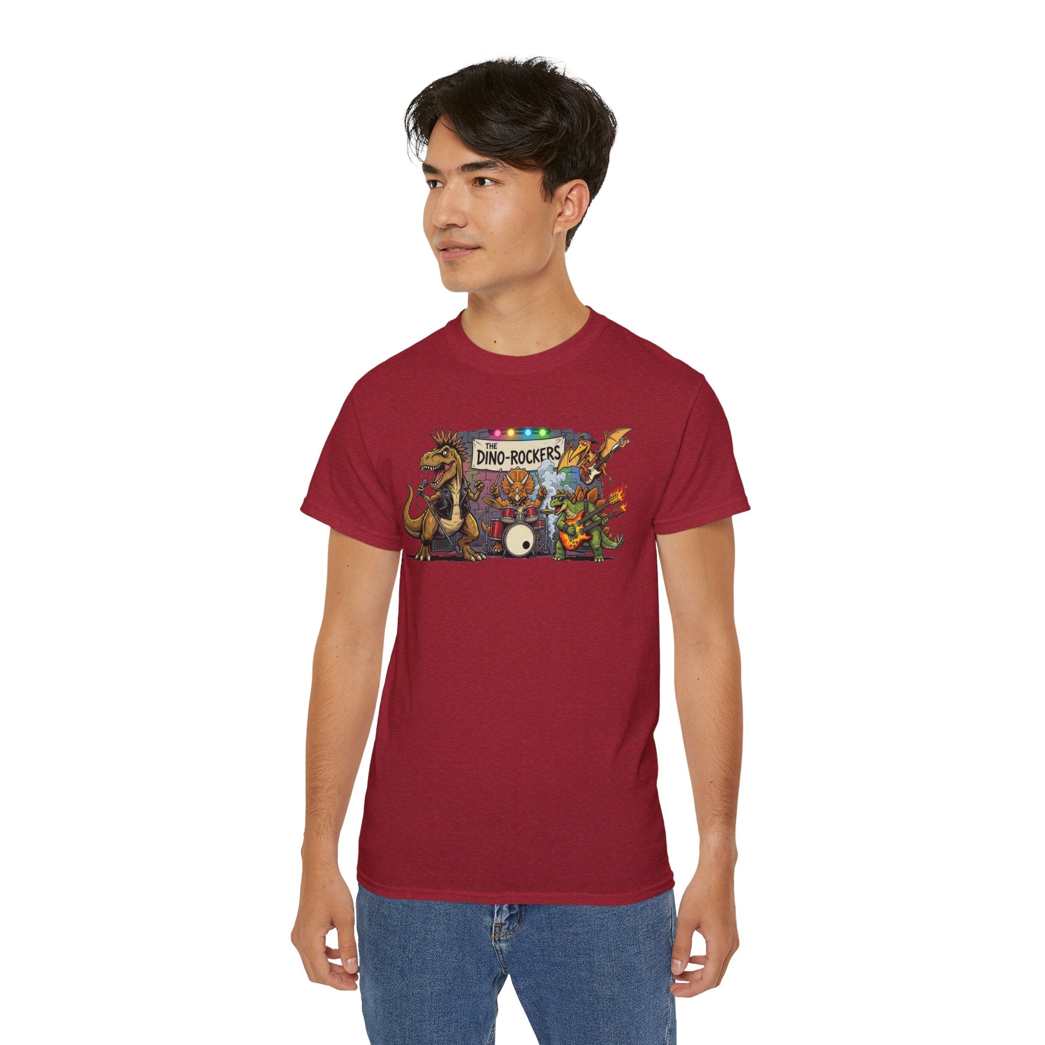Dino Rockers T-Shirt – Retro Dinosaur Band Graphic Tee