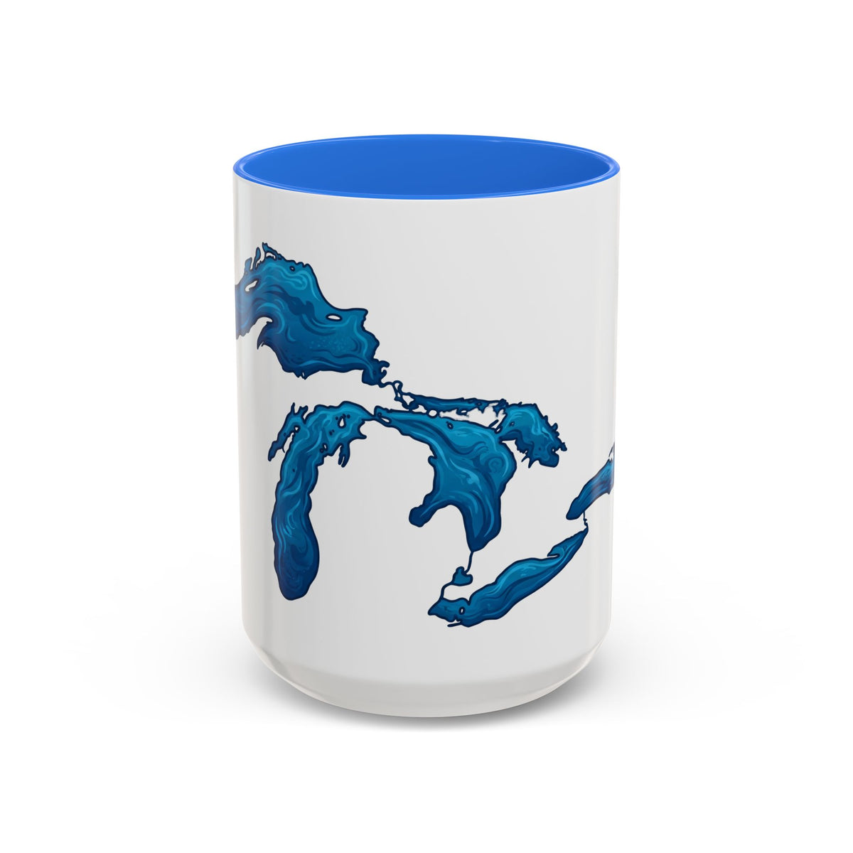 Great Lakes Blue Map Mug — Artistic Lake Michigan & Superior Coffee Cup (11oz/15oz)