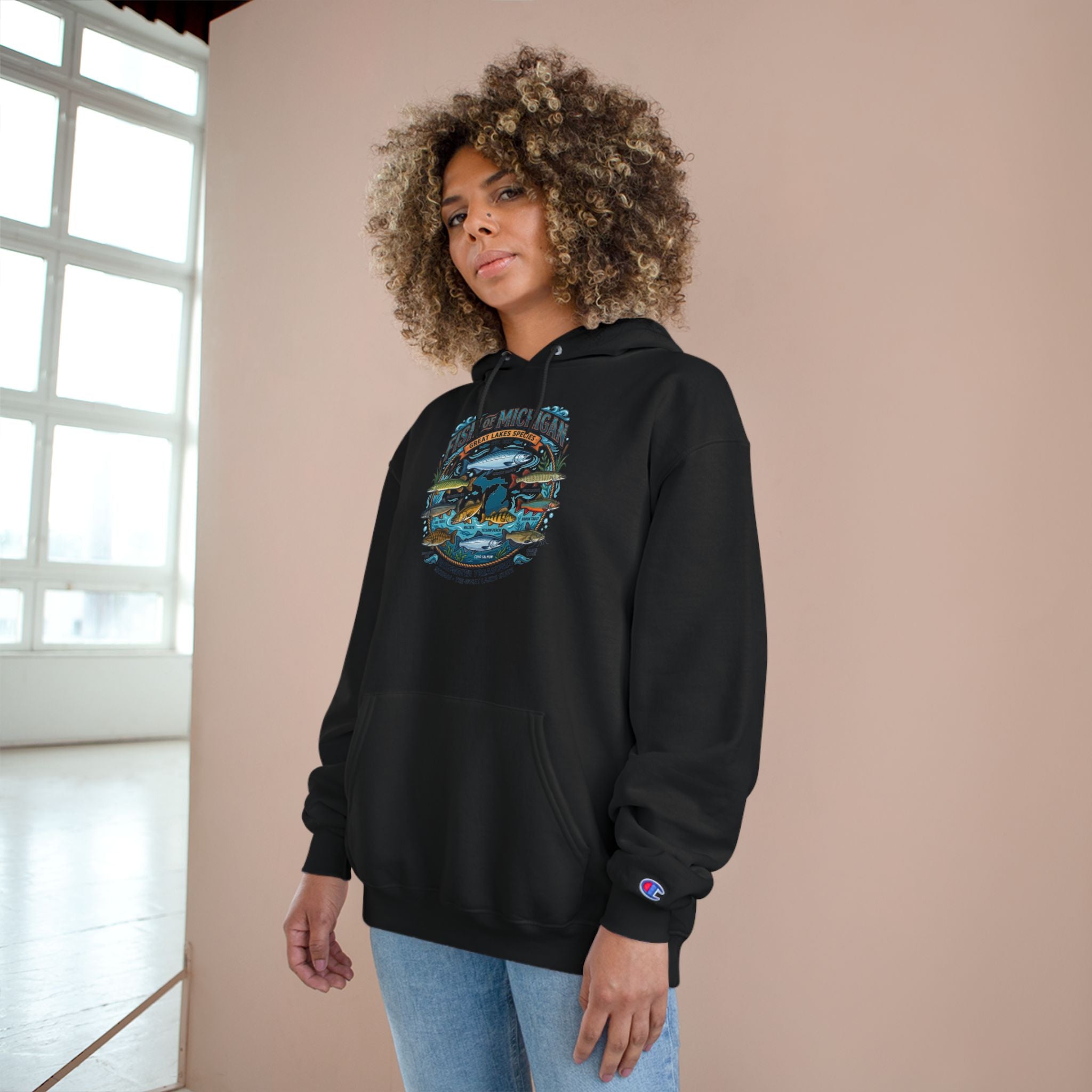 Retro Fishing Lakes Graphic Pullover Hoodie — Champion Hoodie