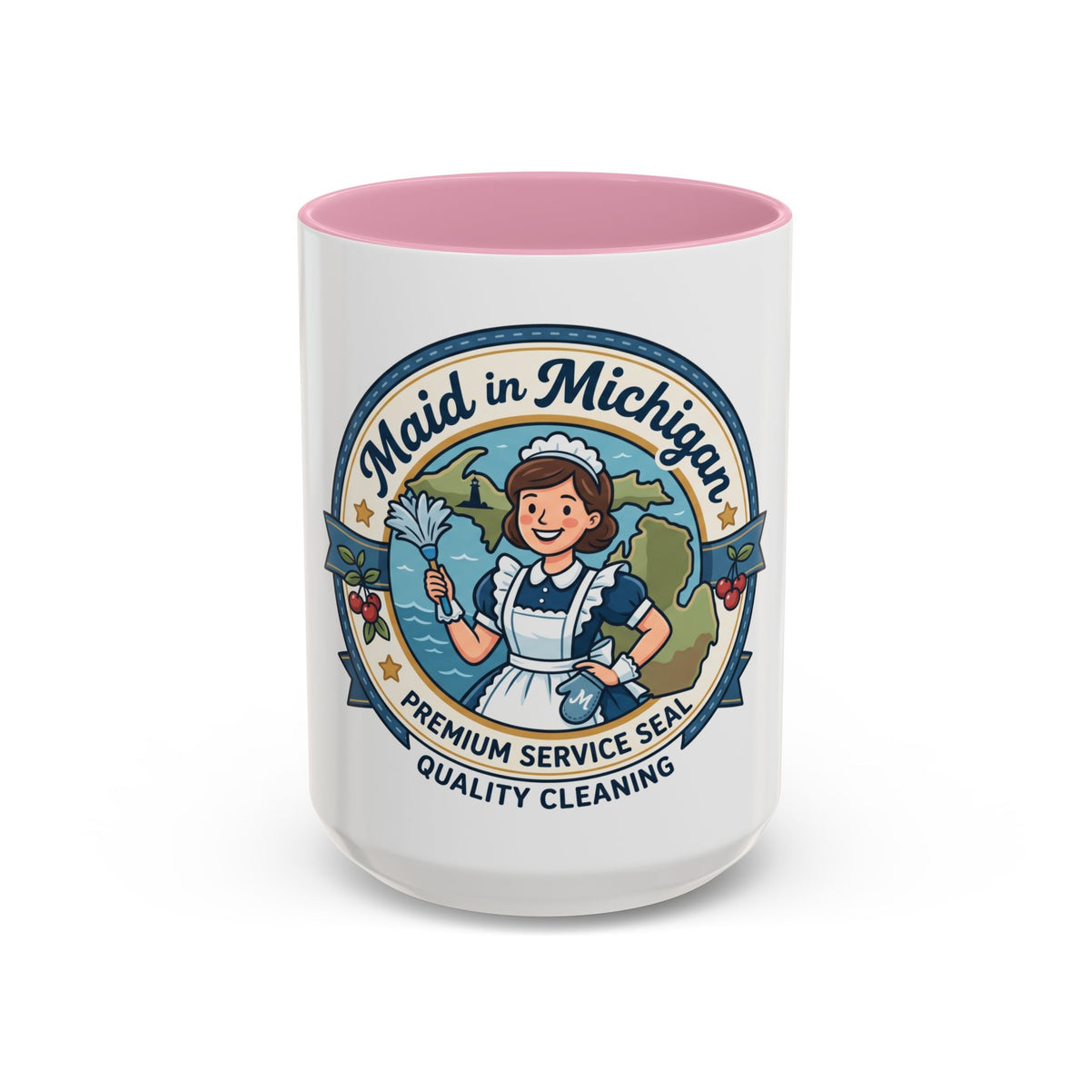Maid in Michigan Coffee Mug — Retro Housekeeper Logo (11oz/15oz)