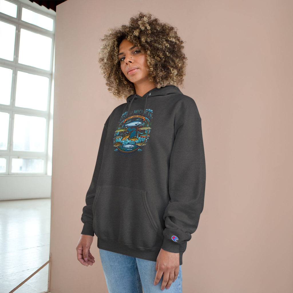 Retro Fishing Lakes Graphic Pullover Hoodie — Champion Hoodie