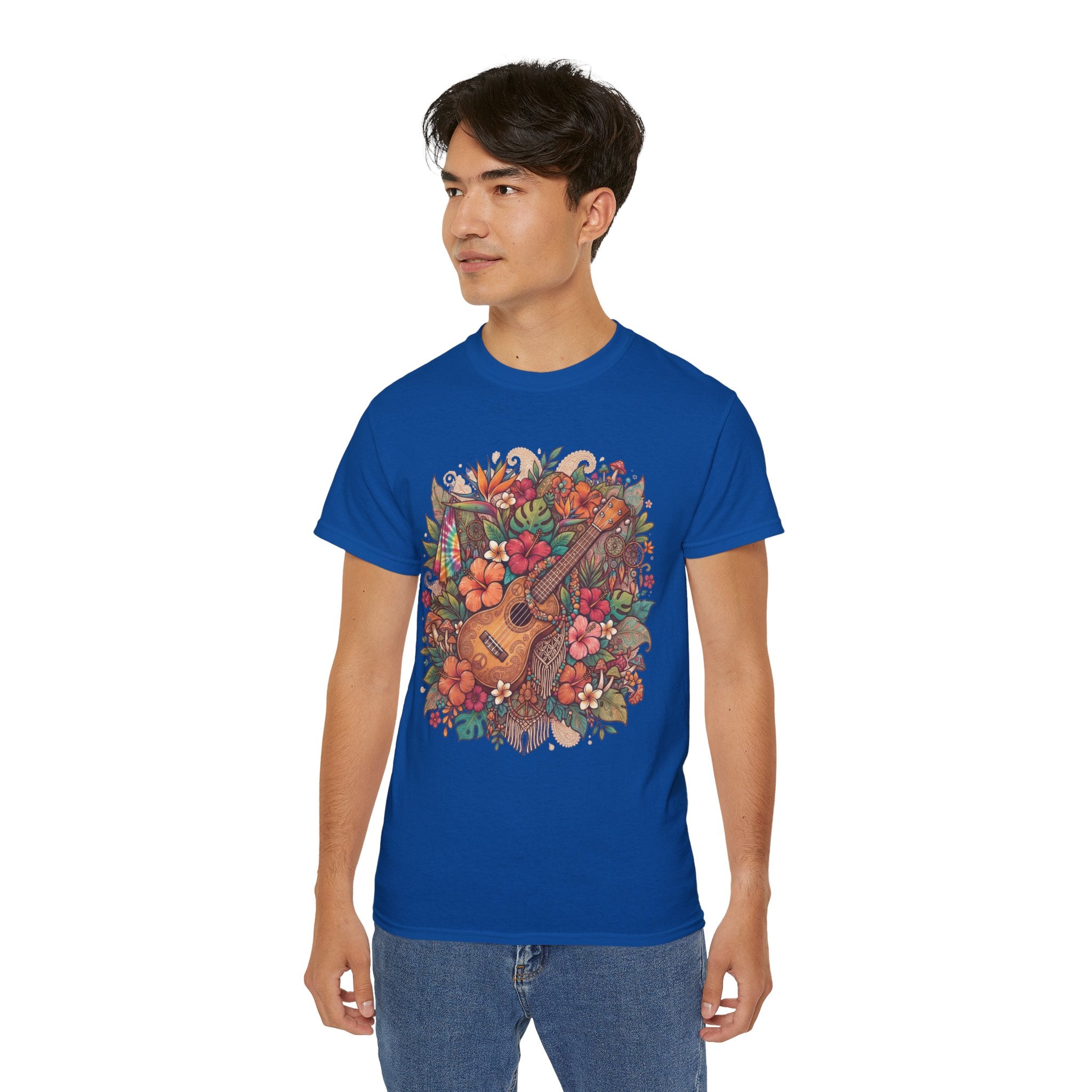Floral Ukulele T-Shirt — Tropical Guitar & Hibiscus Flower Tee