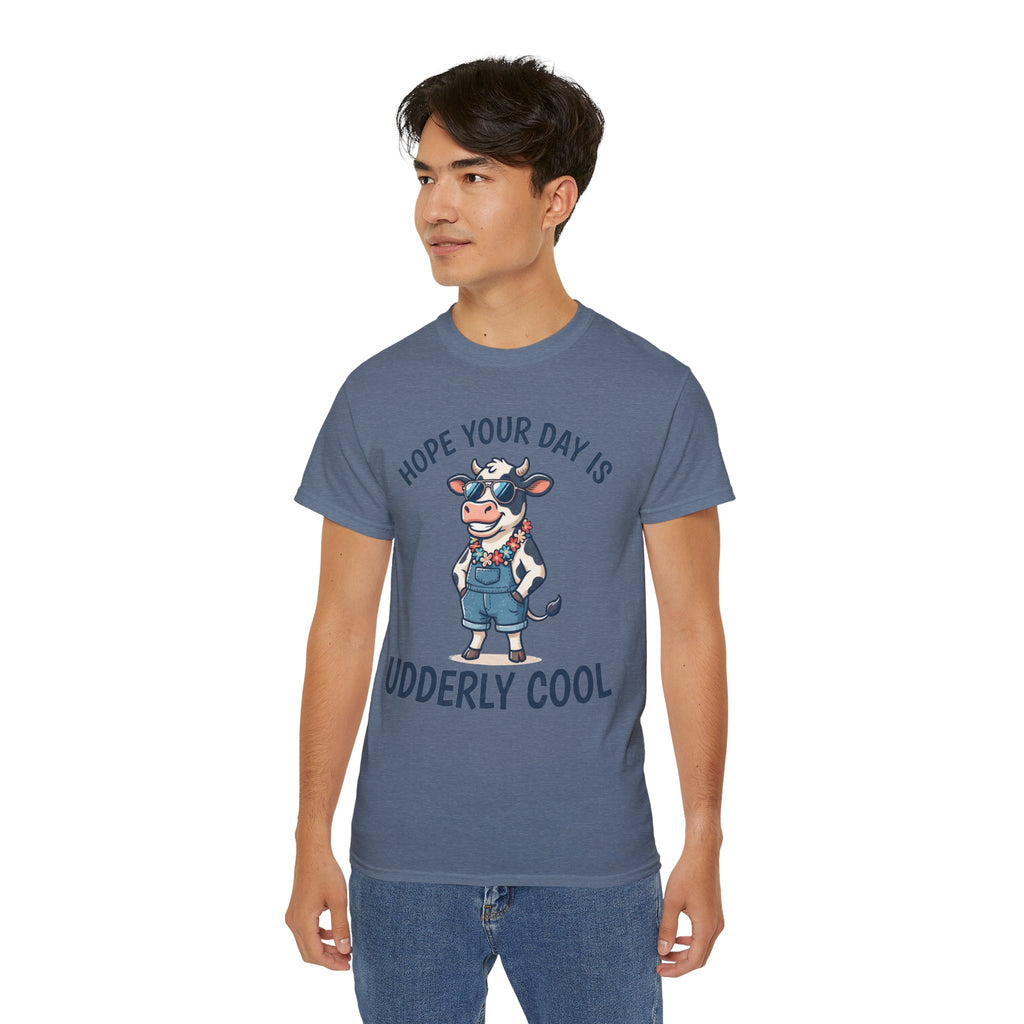 Udderly Cool Cow Graphic Tee — "Hope Your Day Is Udderly Cool" Funny Farm T-Shirt