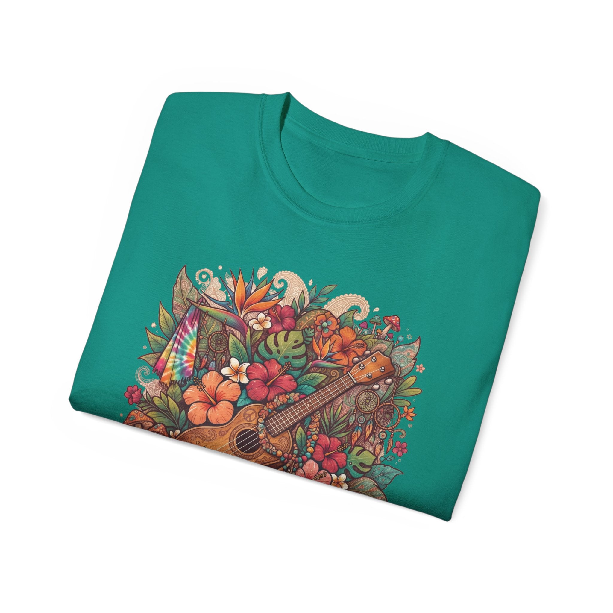 Floral Ukulele T-Shirt — Tropical Guitar & Hibiscus Flower Tee