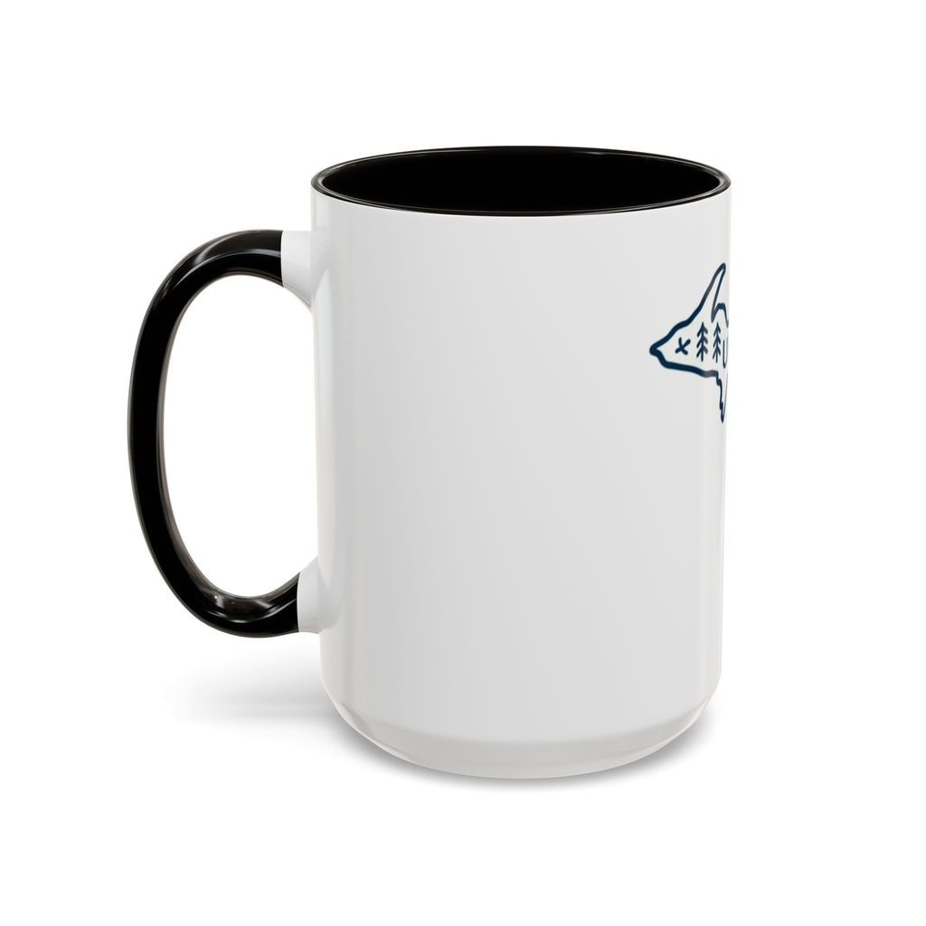 Michigan Outline Mug with UP & Outdoor Icons – Great Lakes State Coffee Cup (11oz/15oz)