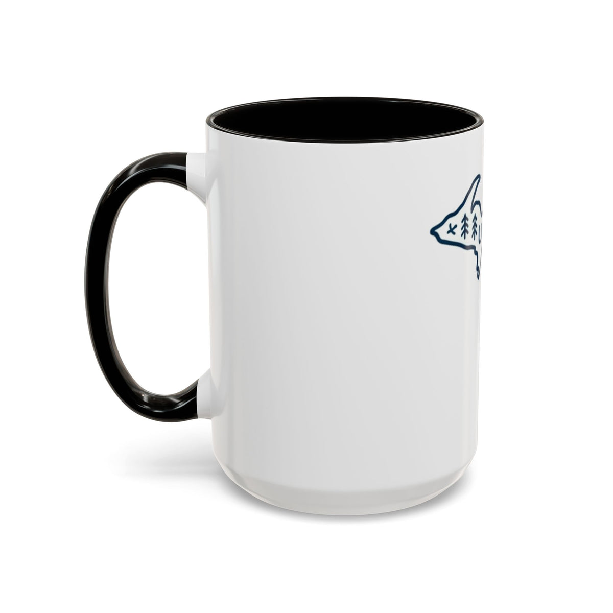 Michigan Outline Mug with UP & Outdoor Icons – Great Lakes State Coffee Cup (11oz/15oz)