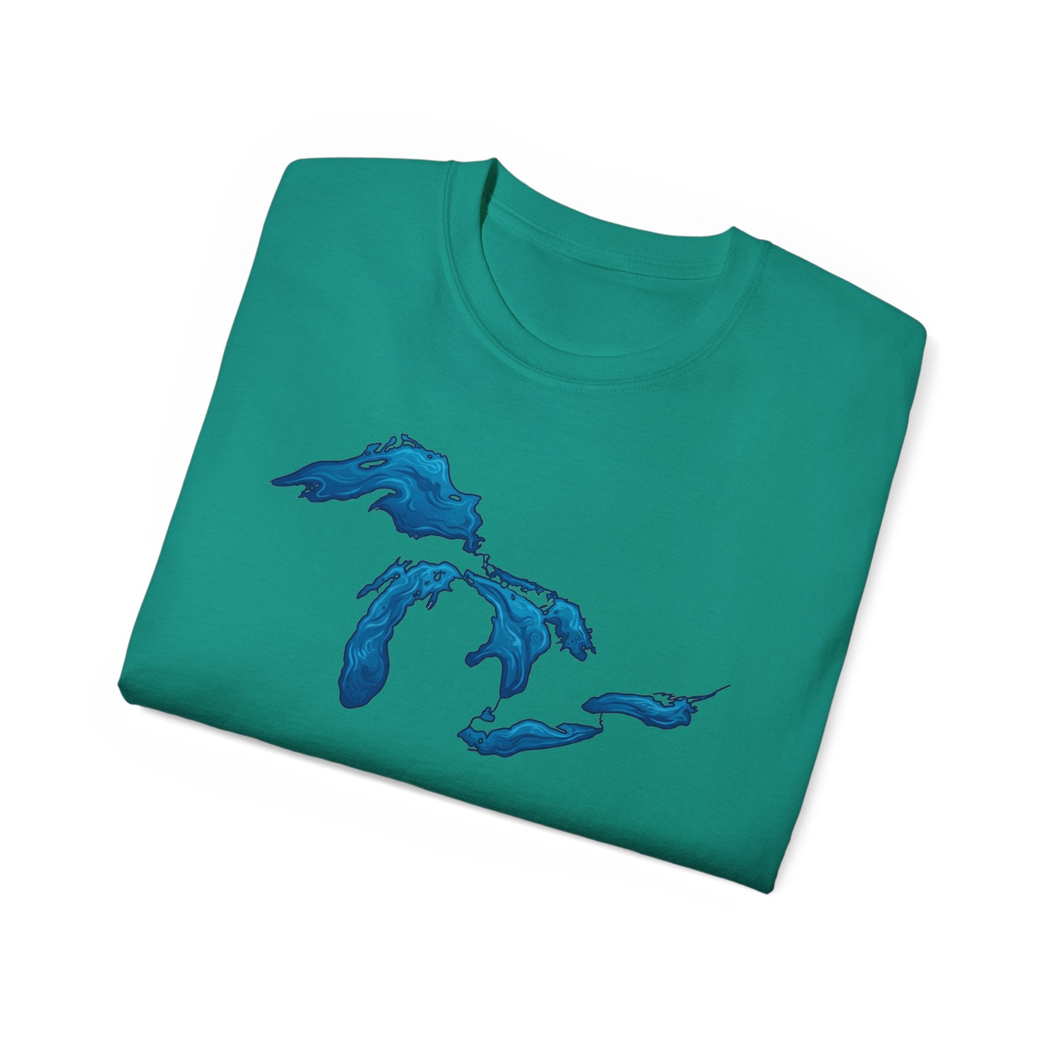 Great Lakes Map T-Shirt — Stylized Blue Lakes Tee