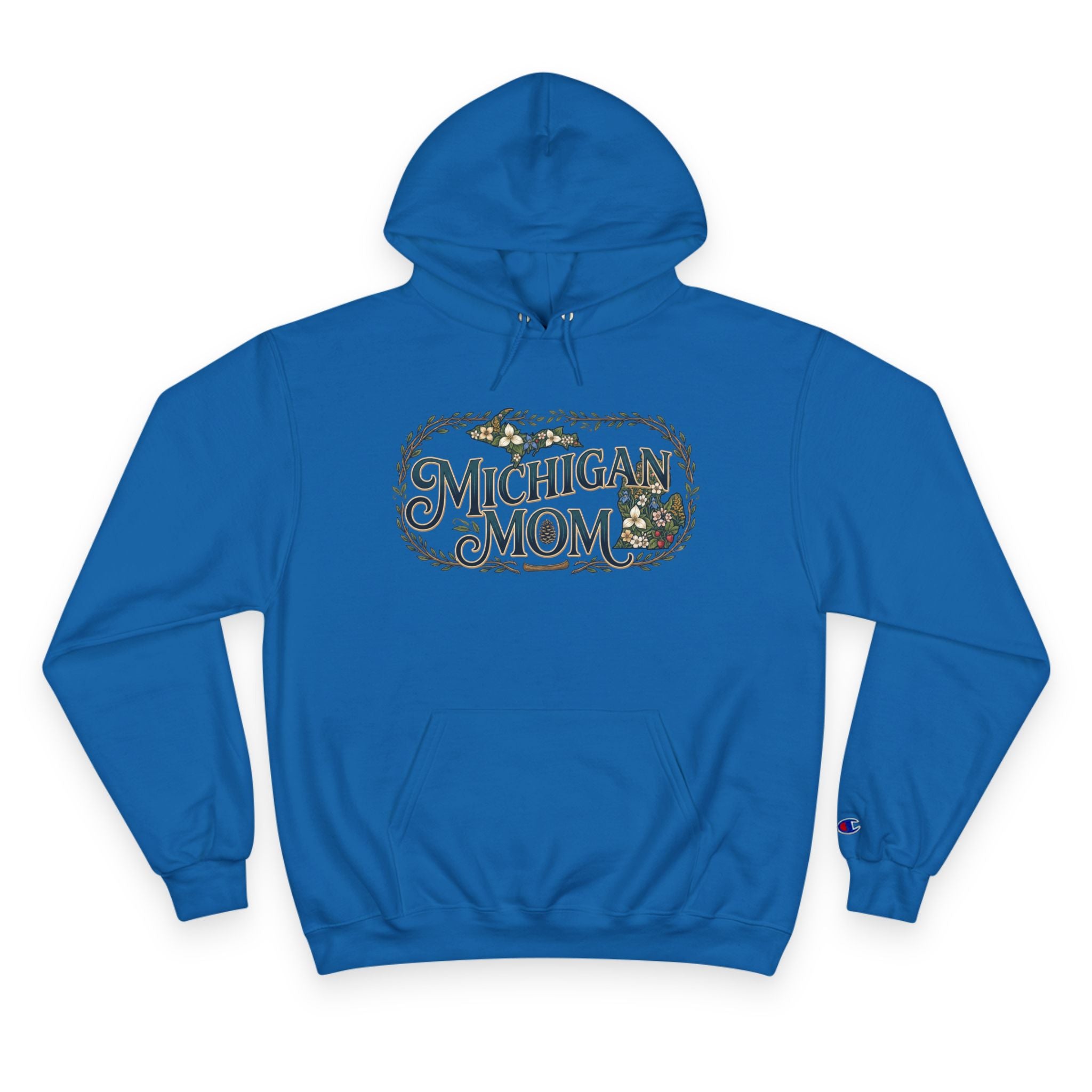 Michigan Mom Hoodie – Champion Pullover with Vintage State Floral Design