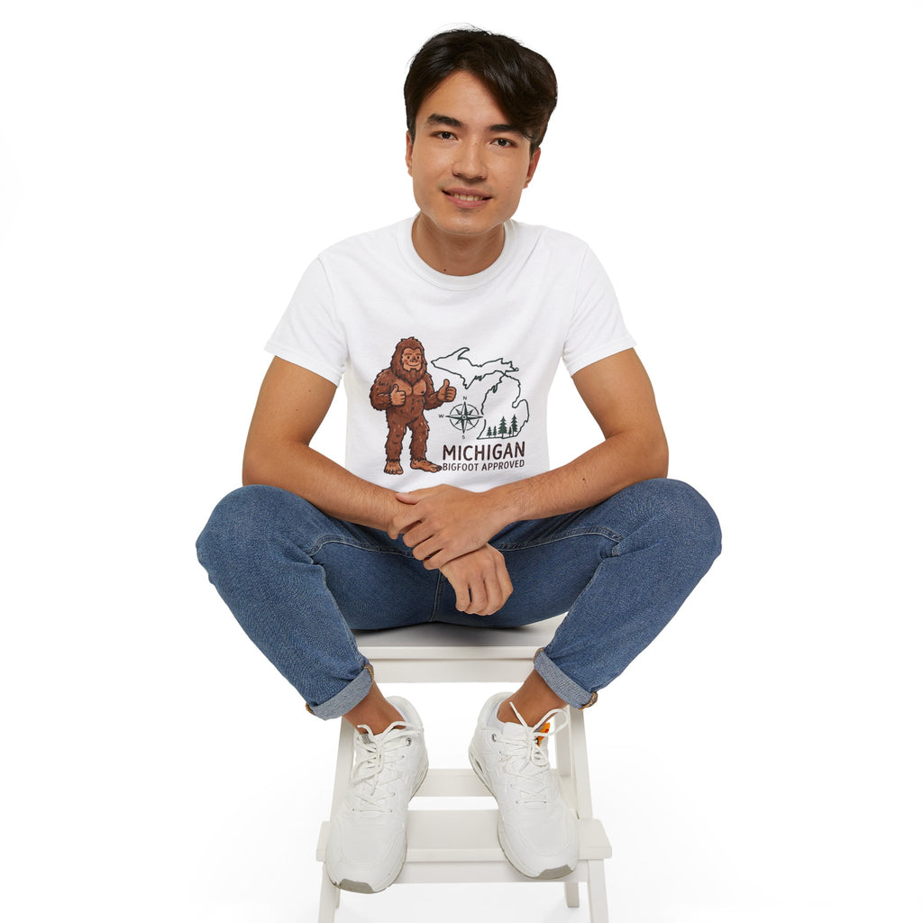 Michigan Bigfoot Approved T-Shirt — Vintage Sasquatch Thumb Up Tee