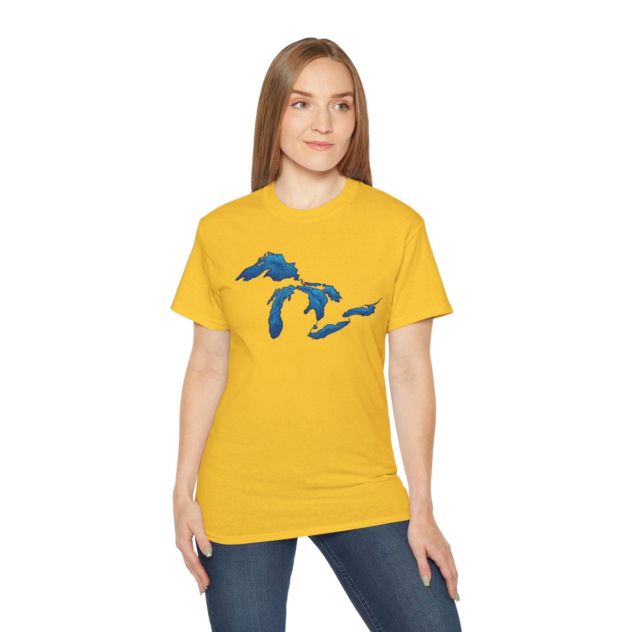 Great Lakes Map T-Shirt — Stylized Blue Lakes Tee