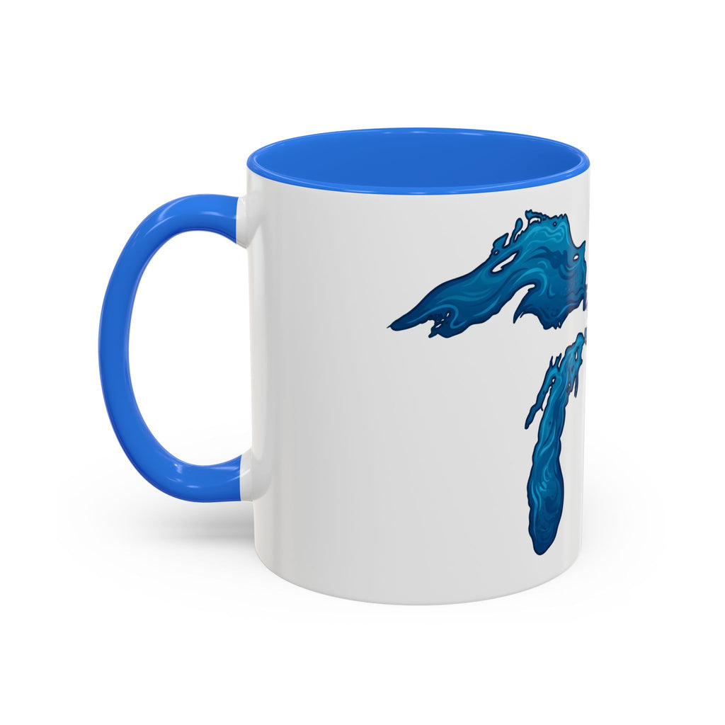 Great Lakes Blue Map Mug — Artistic Lake Michigan & Superior Coffee Cup (11oz/15oz)