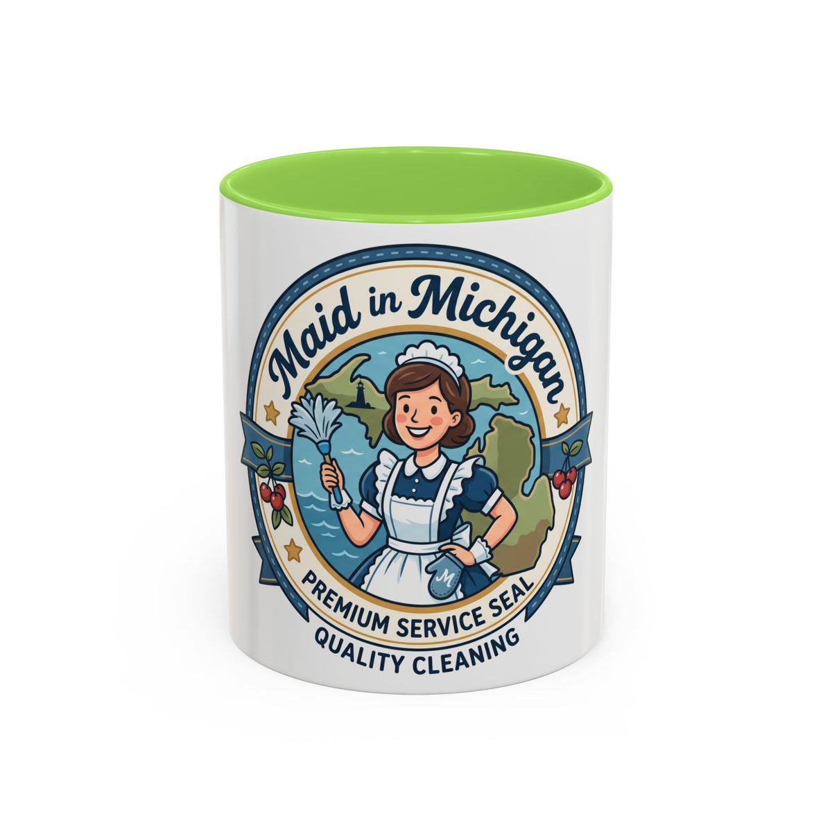 Maid in Michigan Coffee Mug — Retro Housekeeper Logo (11oz/15oz)