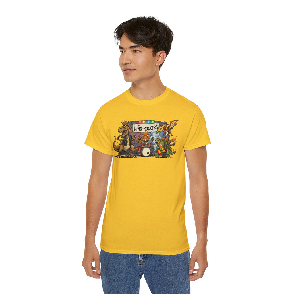 Dino Rockers T-Shirt – Retro Dinosaur Band Graphic Tee