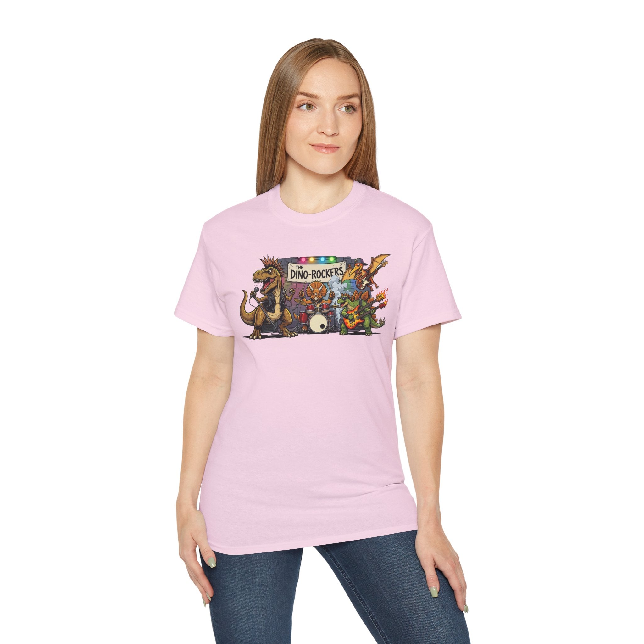 Dino Rockers T-Shirt – Retro Dinosaur Band Graphic Tee